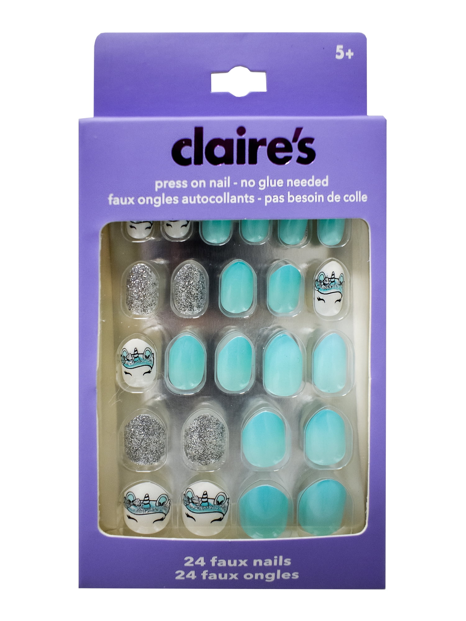 Claire's Press-on Nails Almond Shape Sparkly Aqua Blue (24-Pack) wnrej