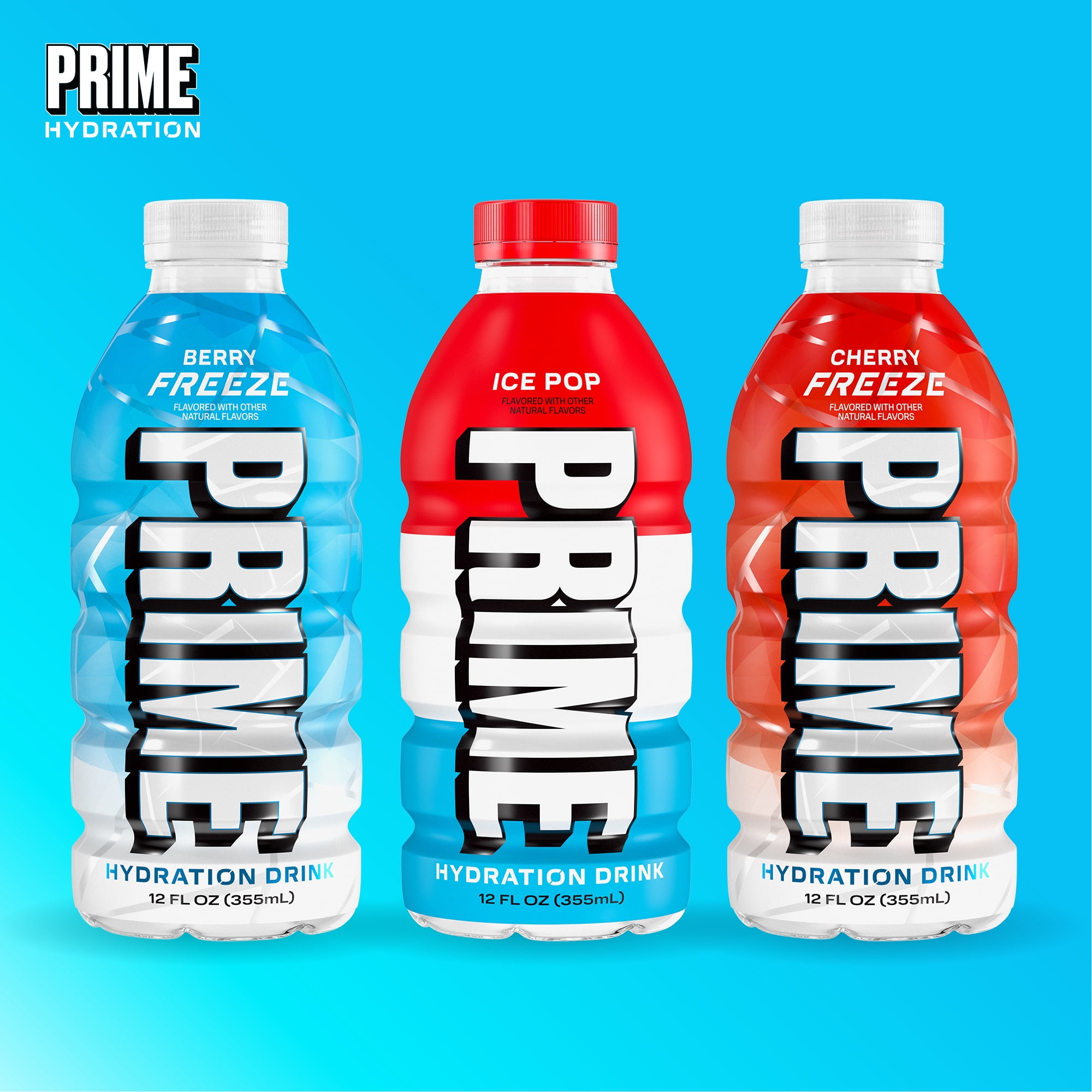 PRIME Hydration Sports Drink Variety Pack, Electrolyte Infused Beverage (Ice Pop, Cherry Freeze, Berry Freeze, 15 Pack, 12 fl oz) zpqk8