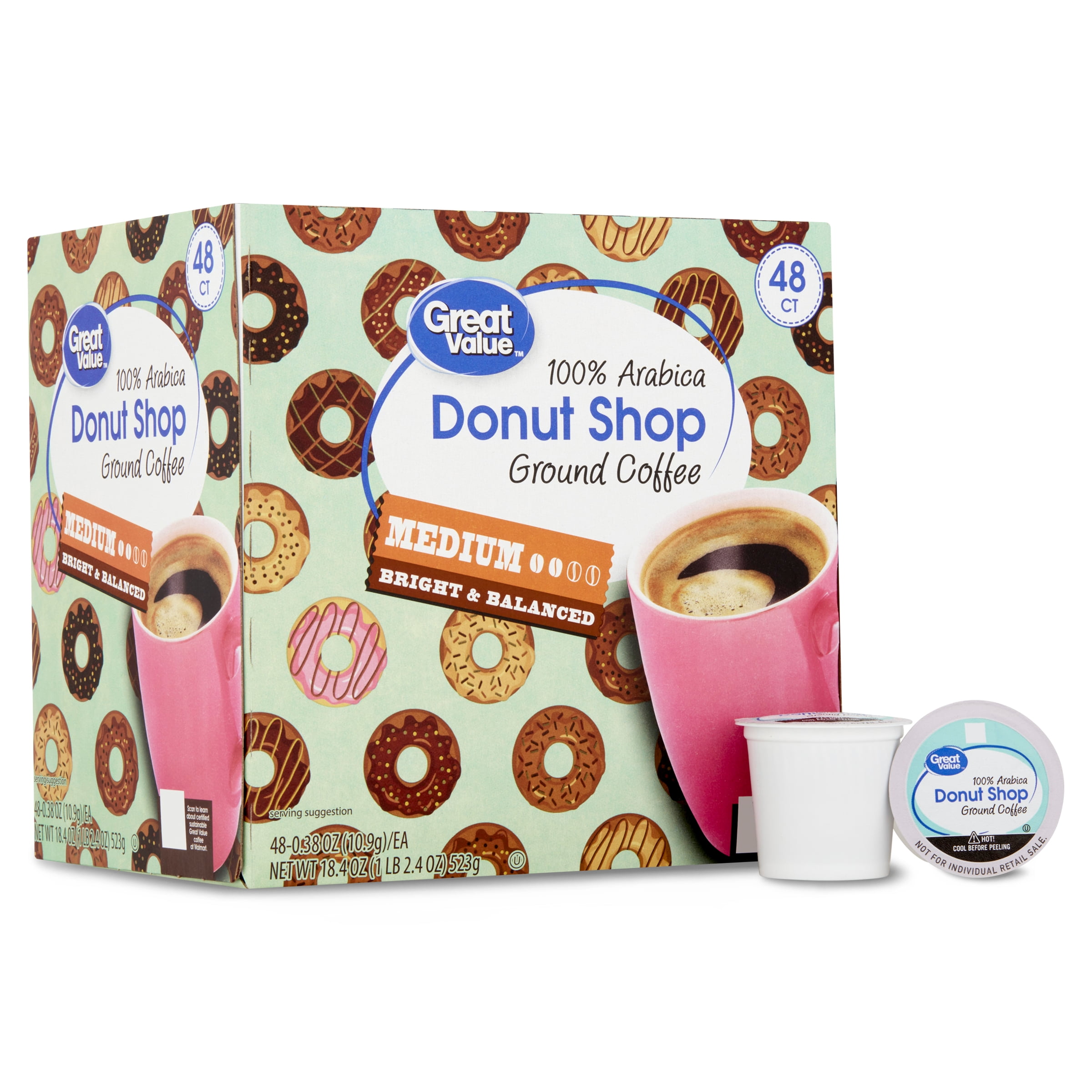 Great Value Donut Shop Medium Roast Ground Coffee Pods (48 Count) fu3si