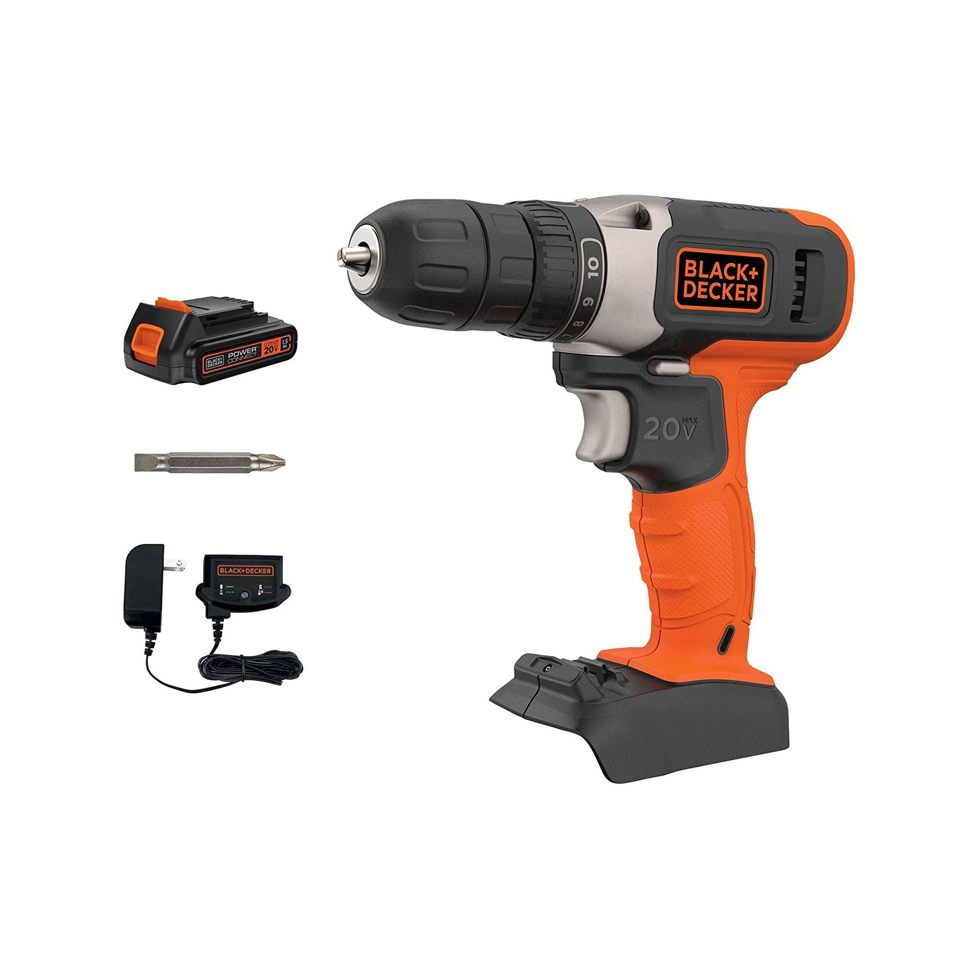 BLACK+DECKER 20V Max Cordless Drill Driver Kit with LED Work Light (Black, 1.5 Ah) jmj0q
