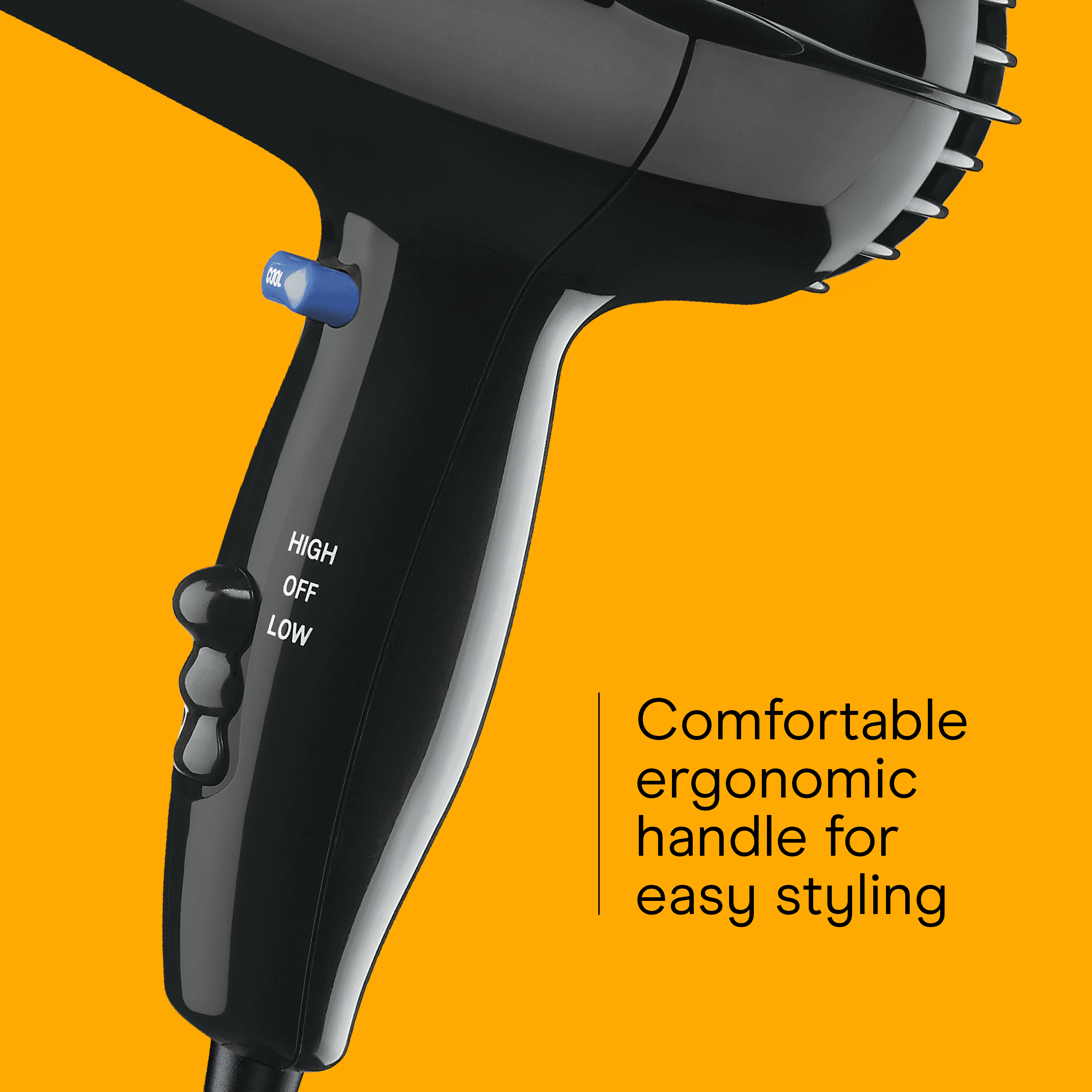 Conair Mid-Size Hair Dryer with Concentrator Attachment, Lightweight Ergonomic Design (Black) uh15v