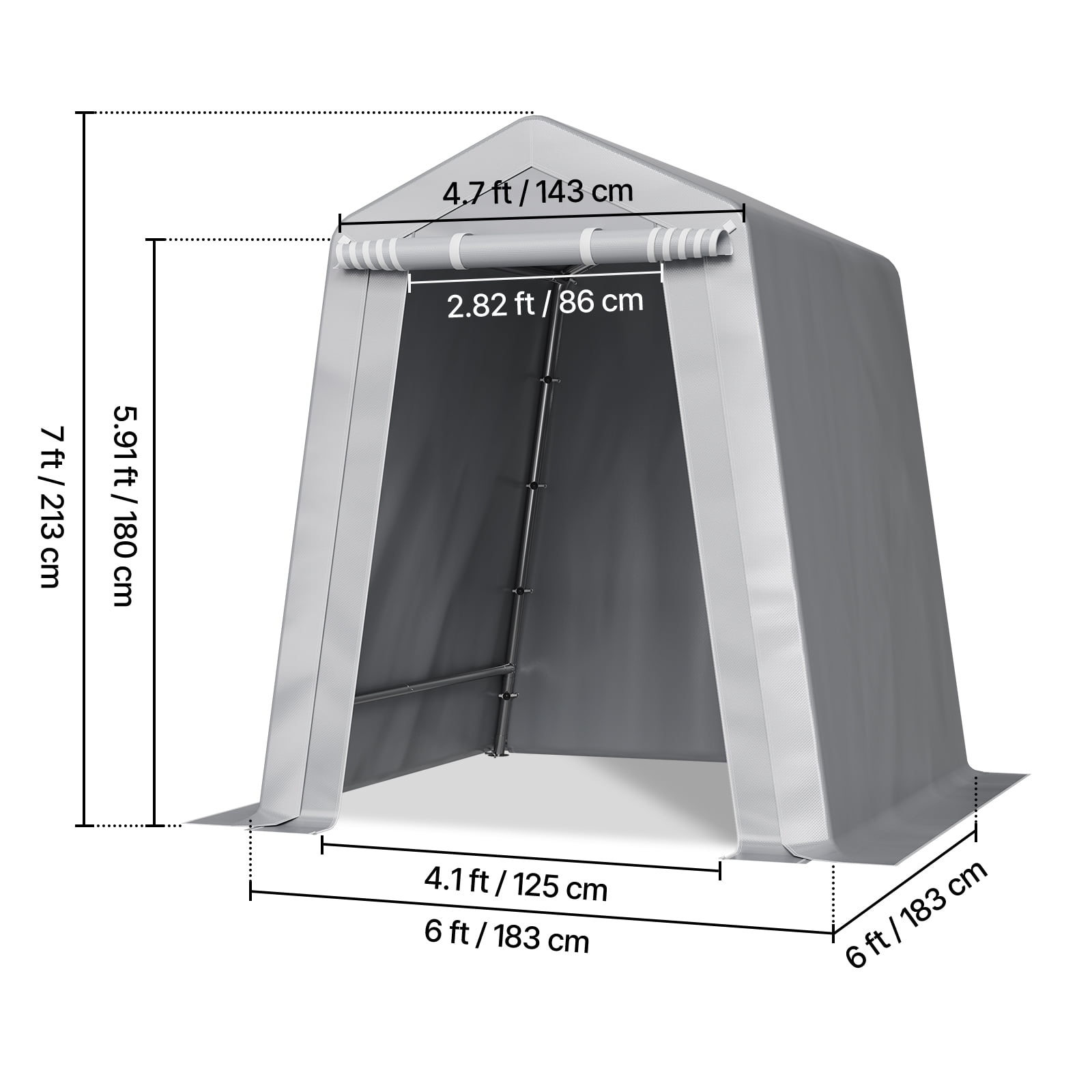 KFFKFF Outdoor Storage Shed, Weather-Resistant Portable Canopy Shelter with Roll-up Door (Grey, 6 x 6 ft) lmwa1