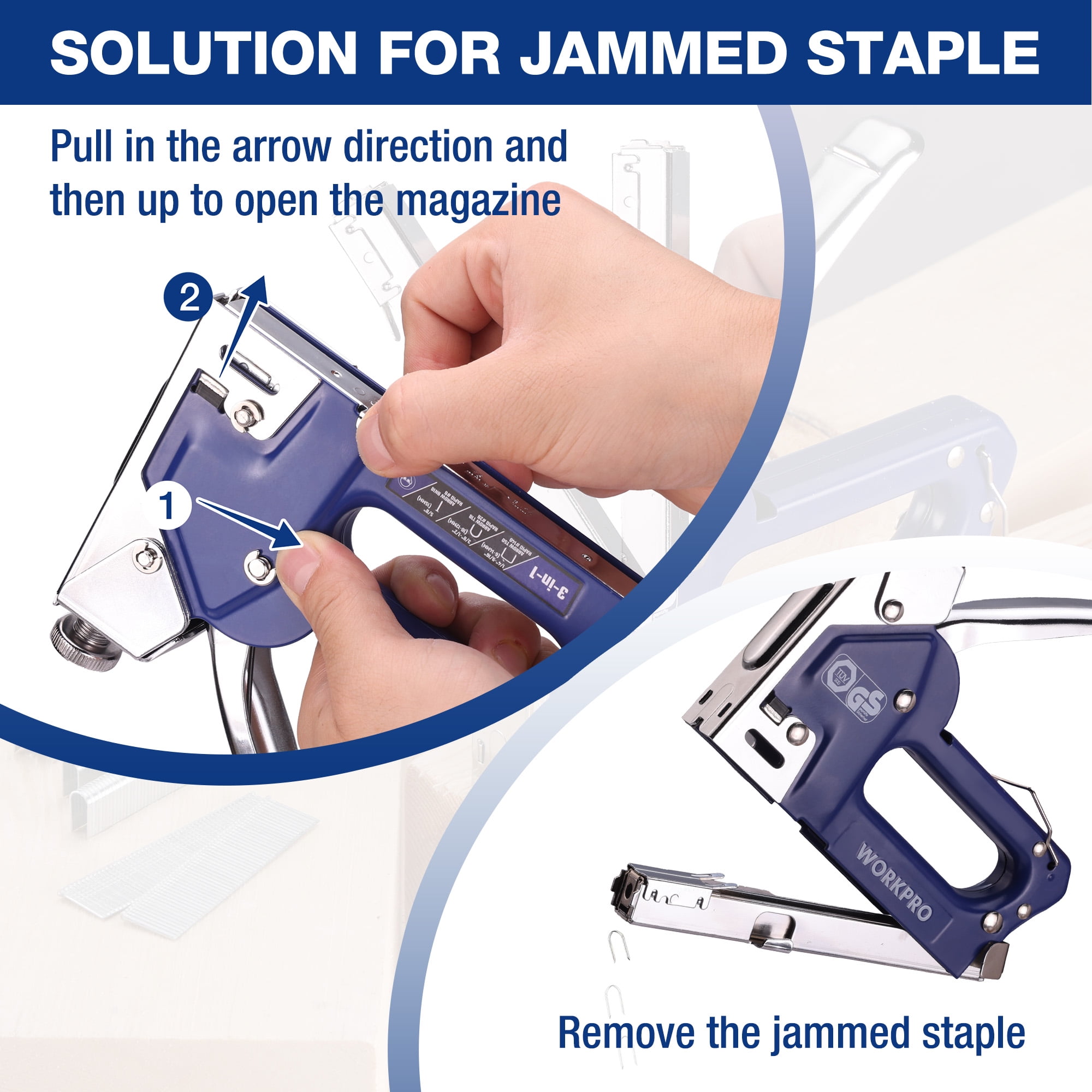 WORKPRO 3-in-1 Heavy Duty Manual Staple Gun Kit with 1500 Staples and Remover (Blue, 1 Kit) u8g9v