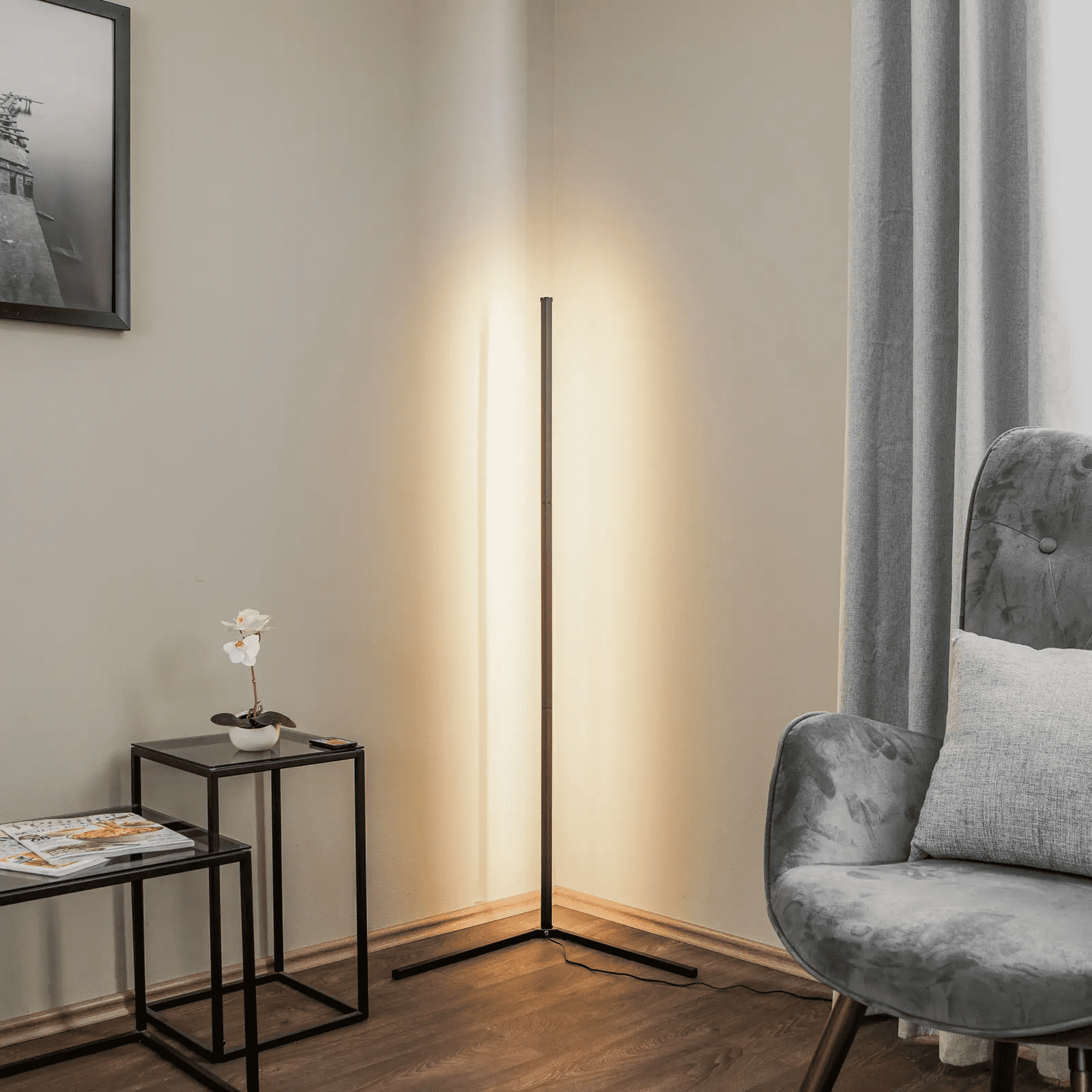 EP Light RGB Metal Corner Floor Lamp Minimalist LED Standing Light with Remote Control (55 in) o15t9