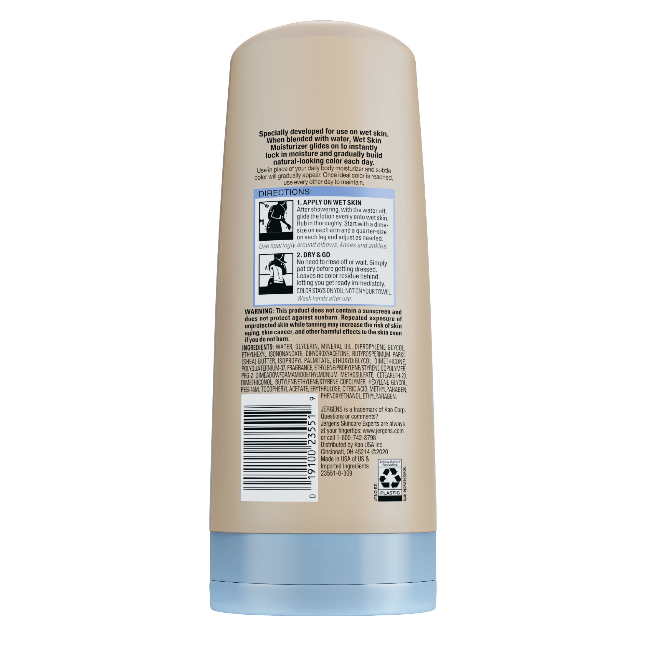 Jergens Natural Glow Wet Skin Moisturizer In-Shower Self Tanner (Medium to Tan, 7.5 fl oz) 5cr2u