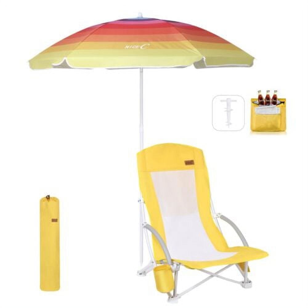 MUKE High Back Beach Chair with Cooler and Umbrella, Heavy Duty Folding Camping Chair for Outdoor Travel (Yellow, 1 Pack) fyqji