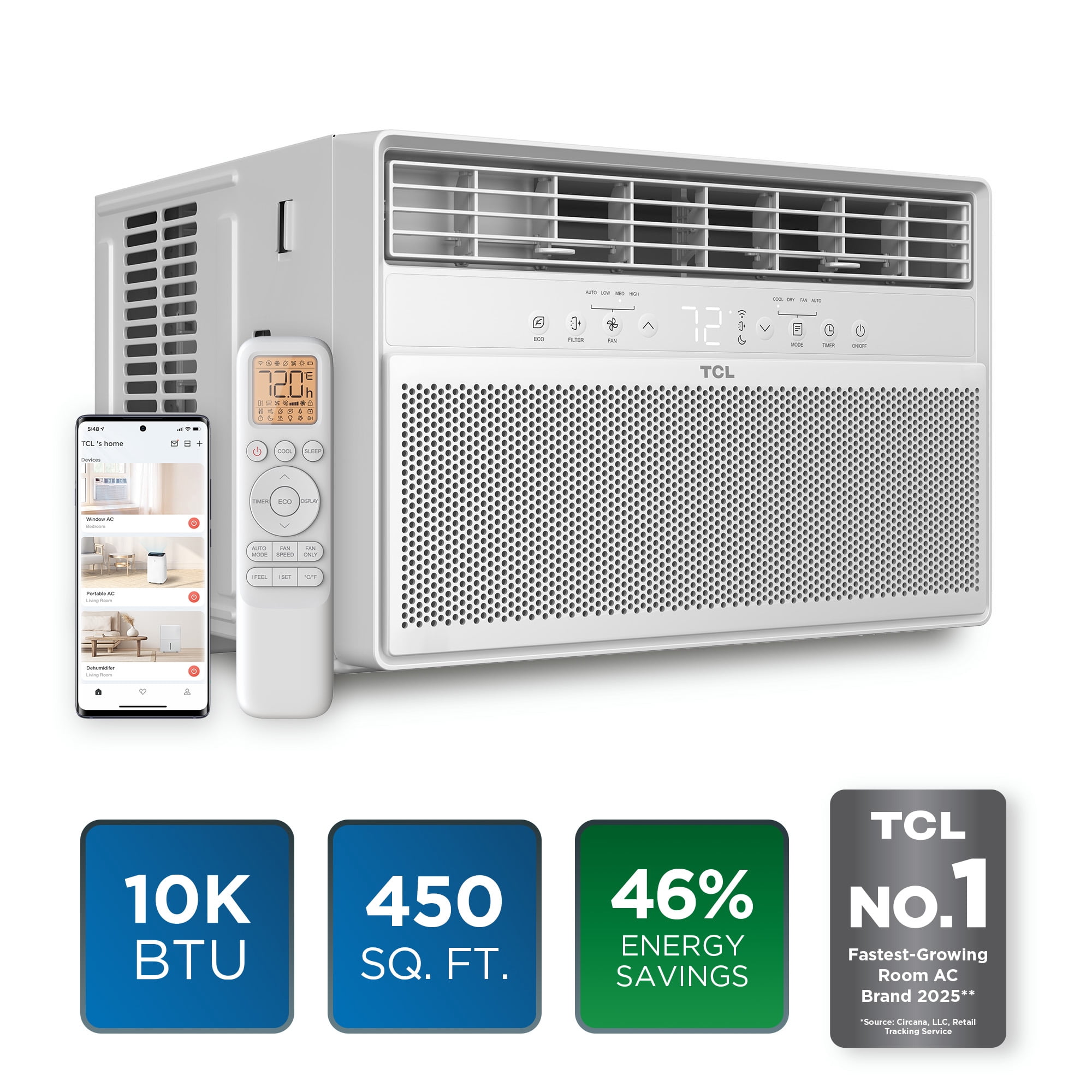 TCL 10,000 BTU Smart Inverter Window Air Conditioner, Quiet Cooling for 450 Sq ft Rooms (White, 10,000 BTU) jbyik