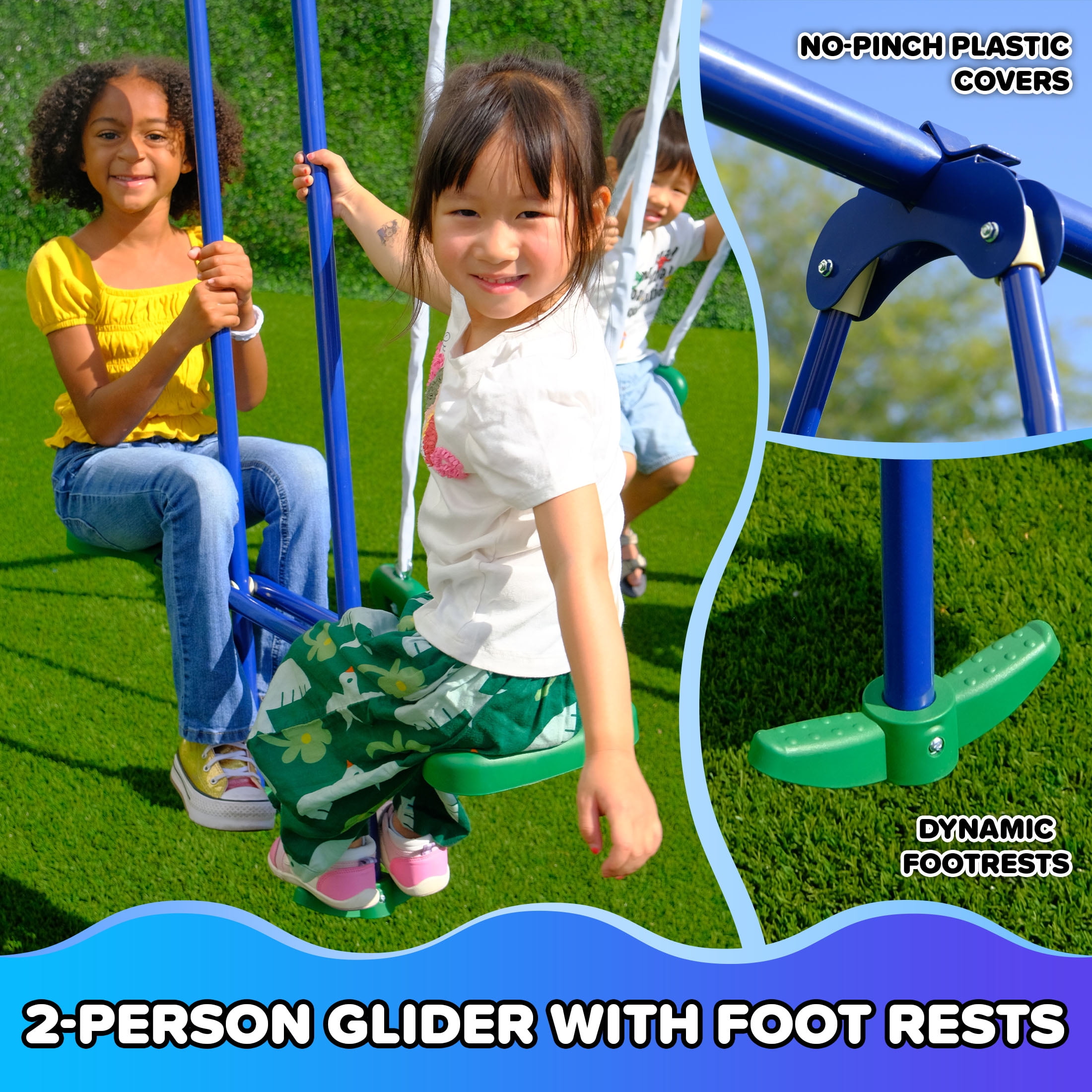 Sportspower Metal Swing Set with 2 Swings and 2-Person Glide Ride (Blue, 1 Set) avu08