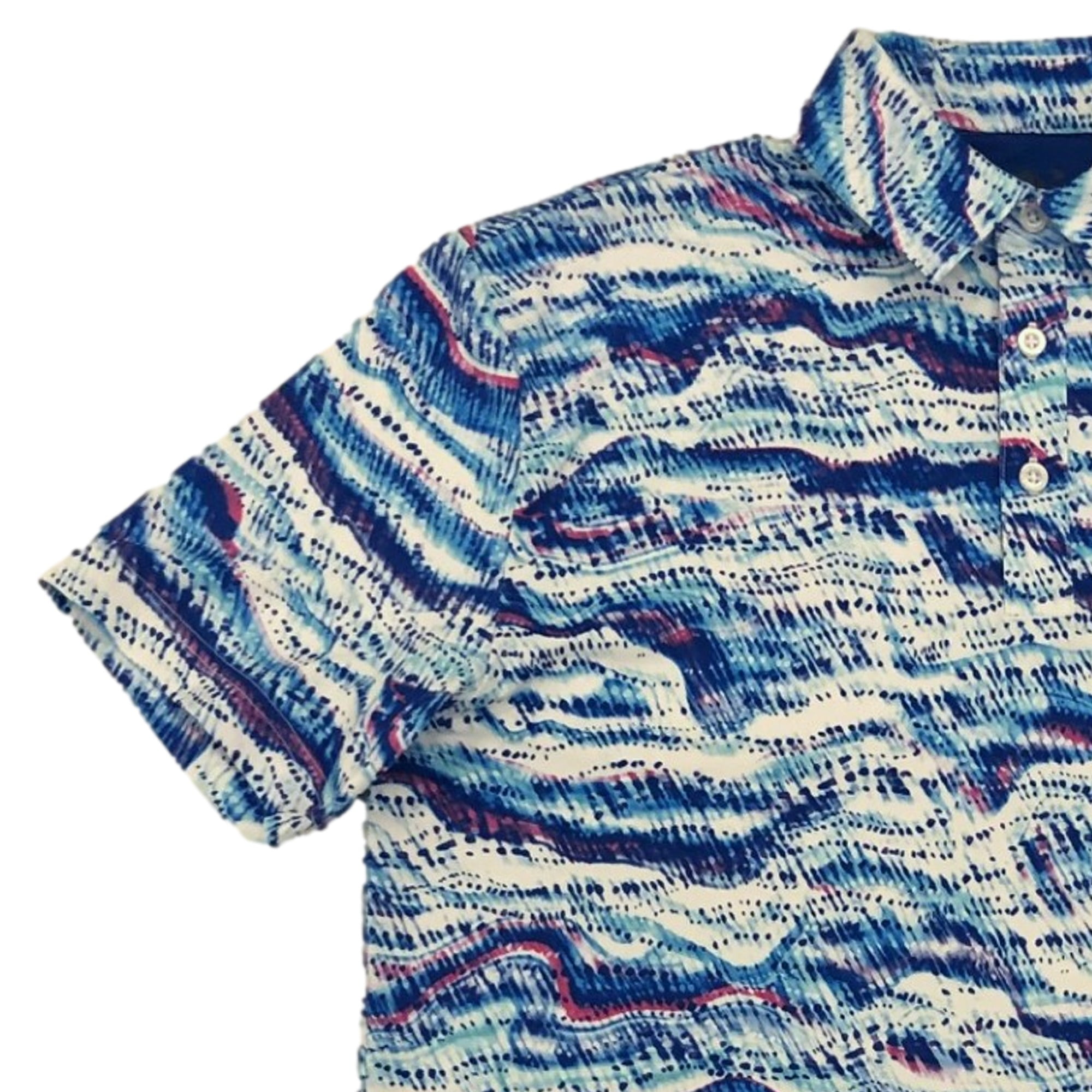 Birdie Bound Men's Golf Polo Shirt Wave Print Short Sleeve Performance Top (Blue, Small) 1iv47