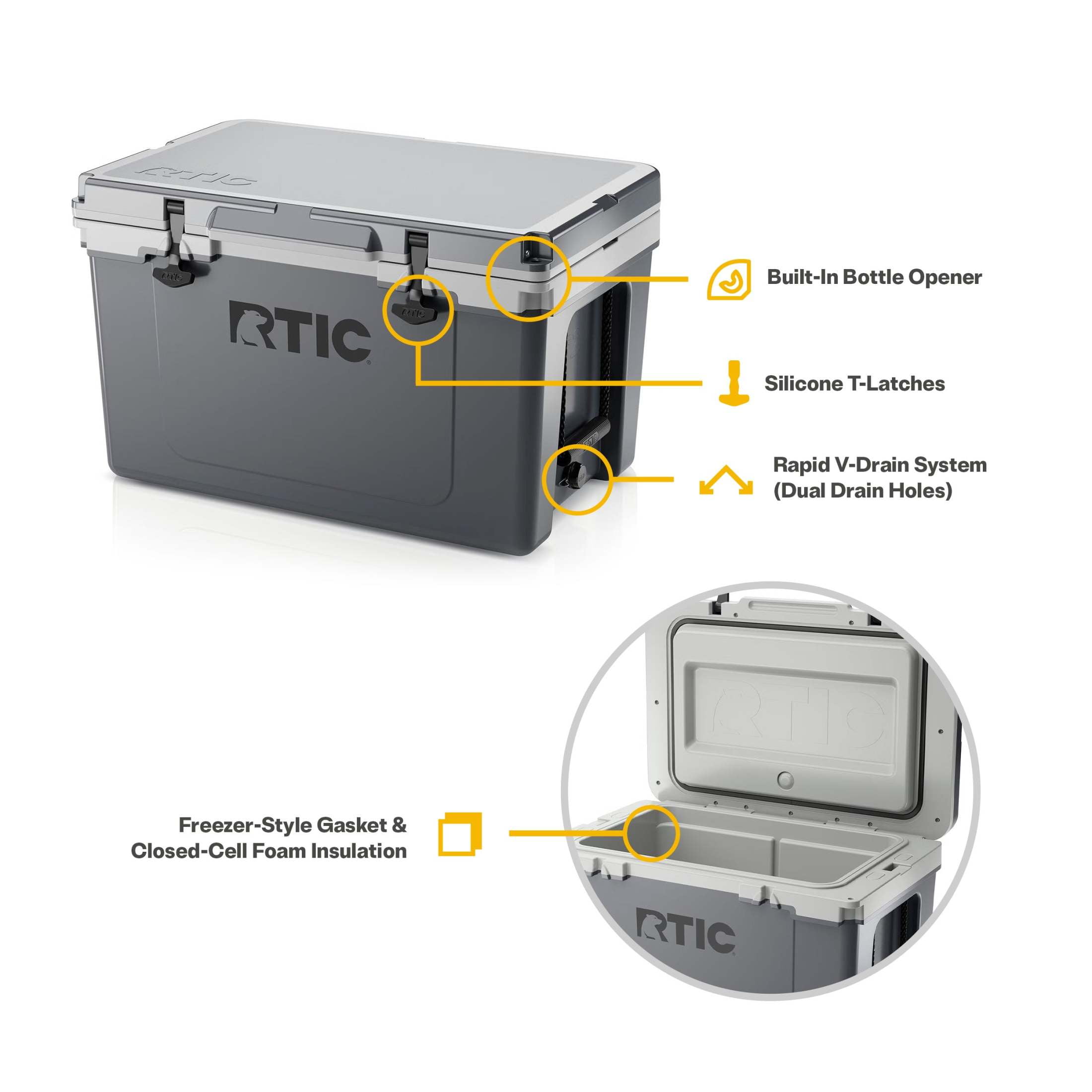 RTIC 52 Quart Ultra-Light Hard Cooler Bundle with Freezable Divider and Dry Basket (Dark Grey and Cool Grey, 52 qt) rskv8