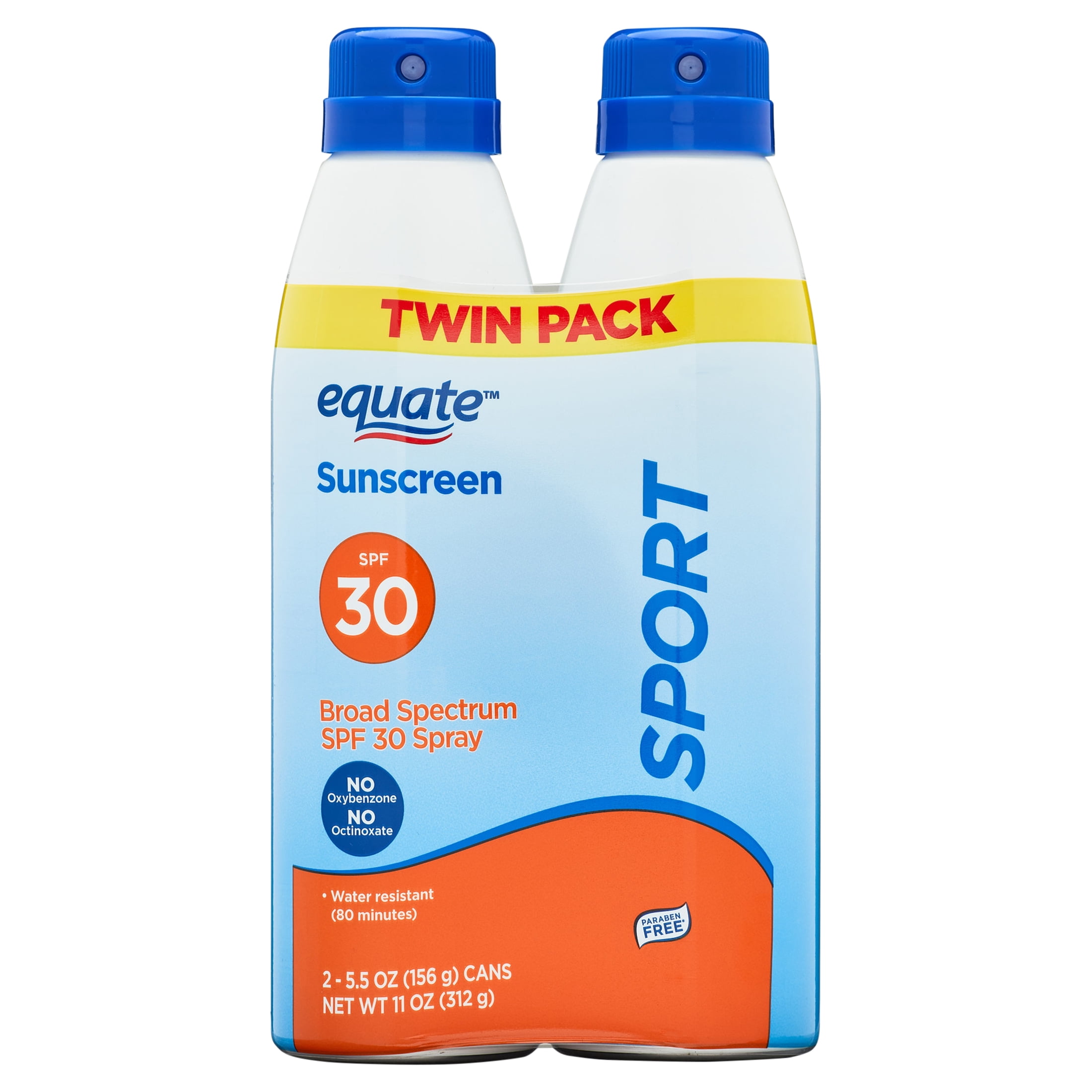 Equate Sport Sunscreen Spray, Broad Spectrum SPF 30, Water Resistant (2 Pack, 11 oz Total) 8z25w