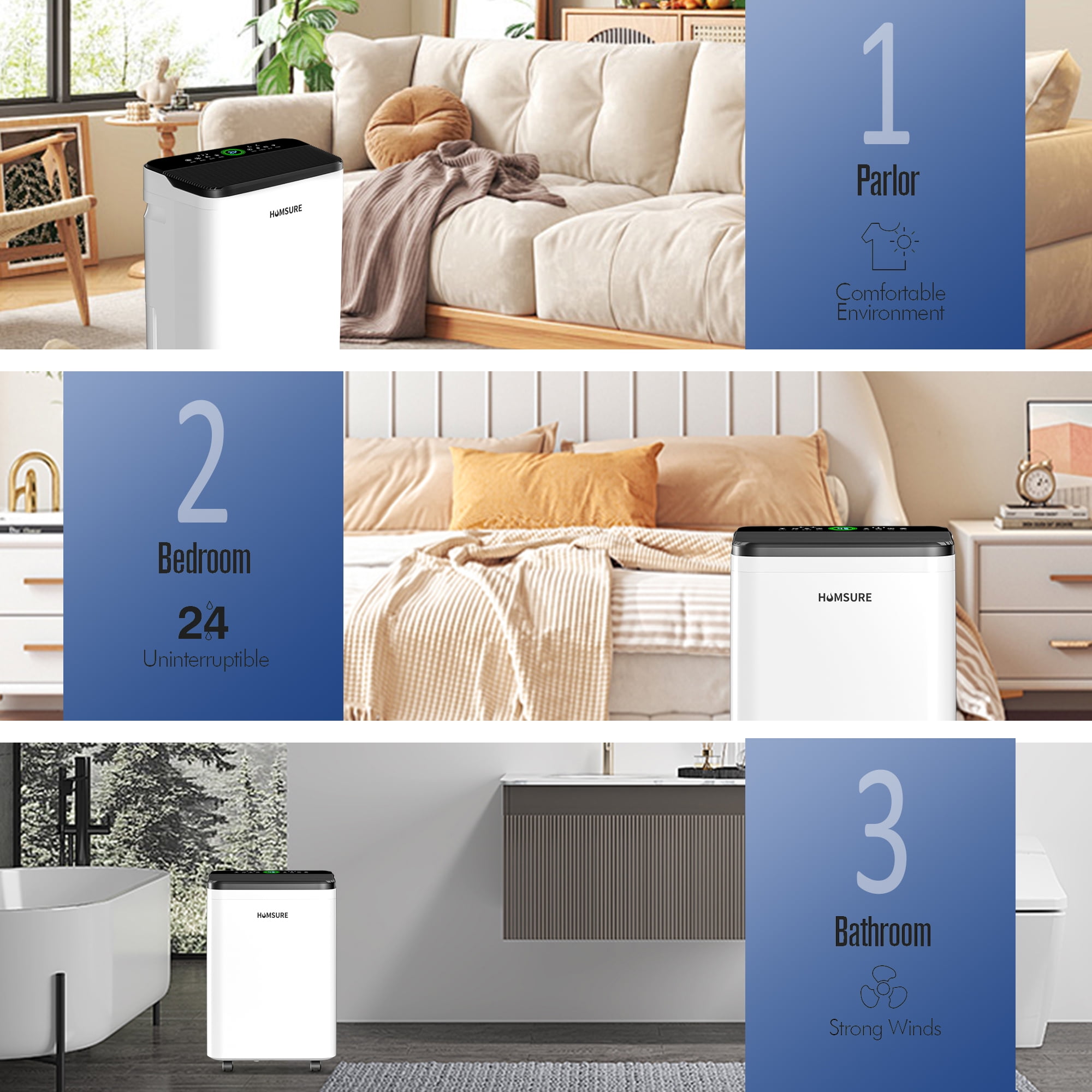 HUMSURE 70 Pint Dehumidifier for Basements and Large Rooms, High-Efficiency Moisture Removal (White, 4500 Sq. Ft) a6lcb