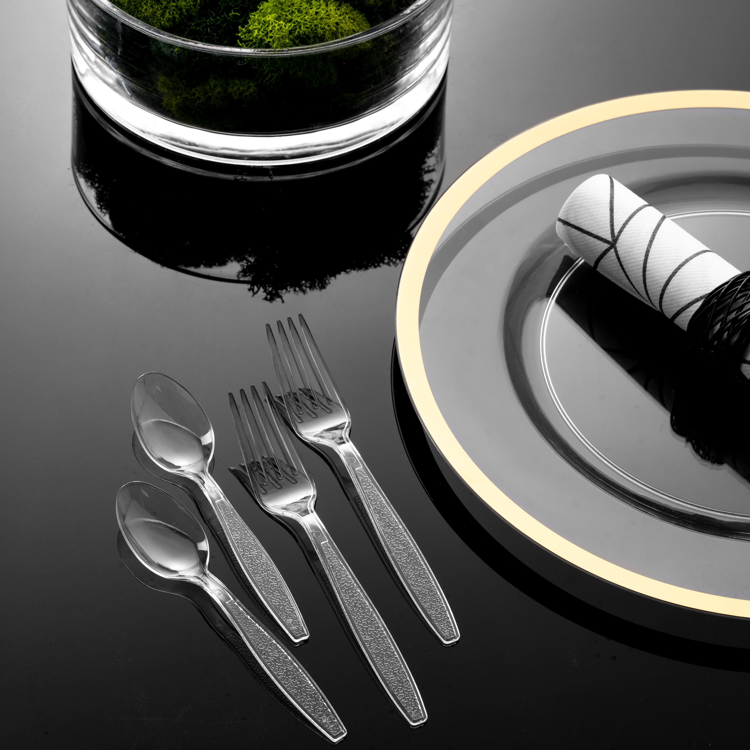 JoyServe Disposable Plastic Utensils Set, Heavy-Duty Forks and Spoons for Catering and Parties (Clear, 360 Pack) wfojf
