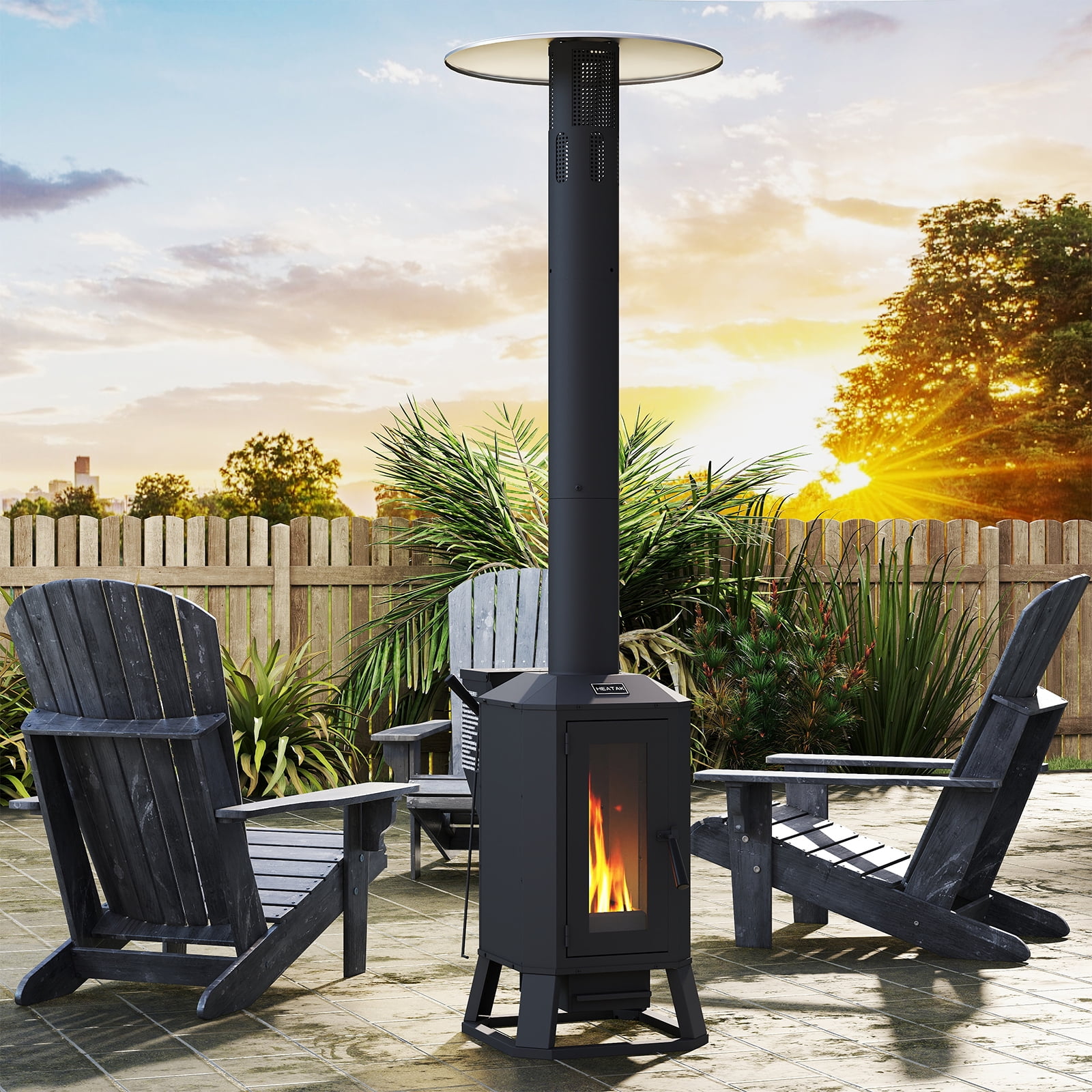 HEATAK Outdoor Wood Pellet Patio Heater, 70,000 BTU Freestanding Backyard Heater (Black, 79.9 in H x 26 in L x 65.5 in W) uzppj