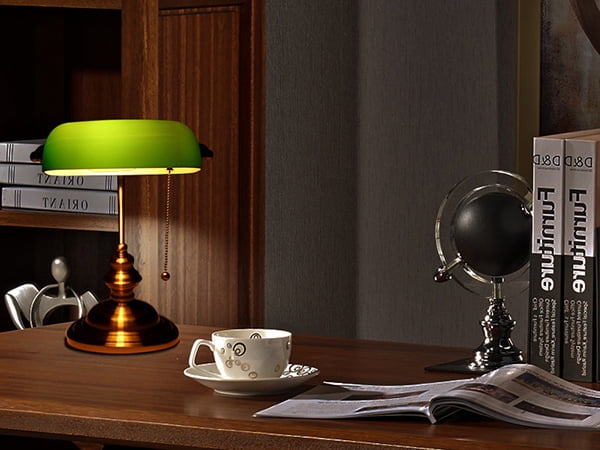 Green Bank Desk Lamp Traditional Banker Style Metal Task Light (Green, 15 in) nazmo