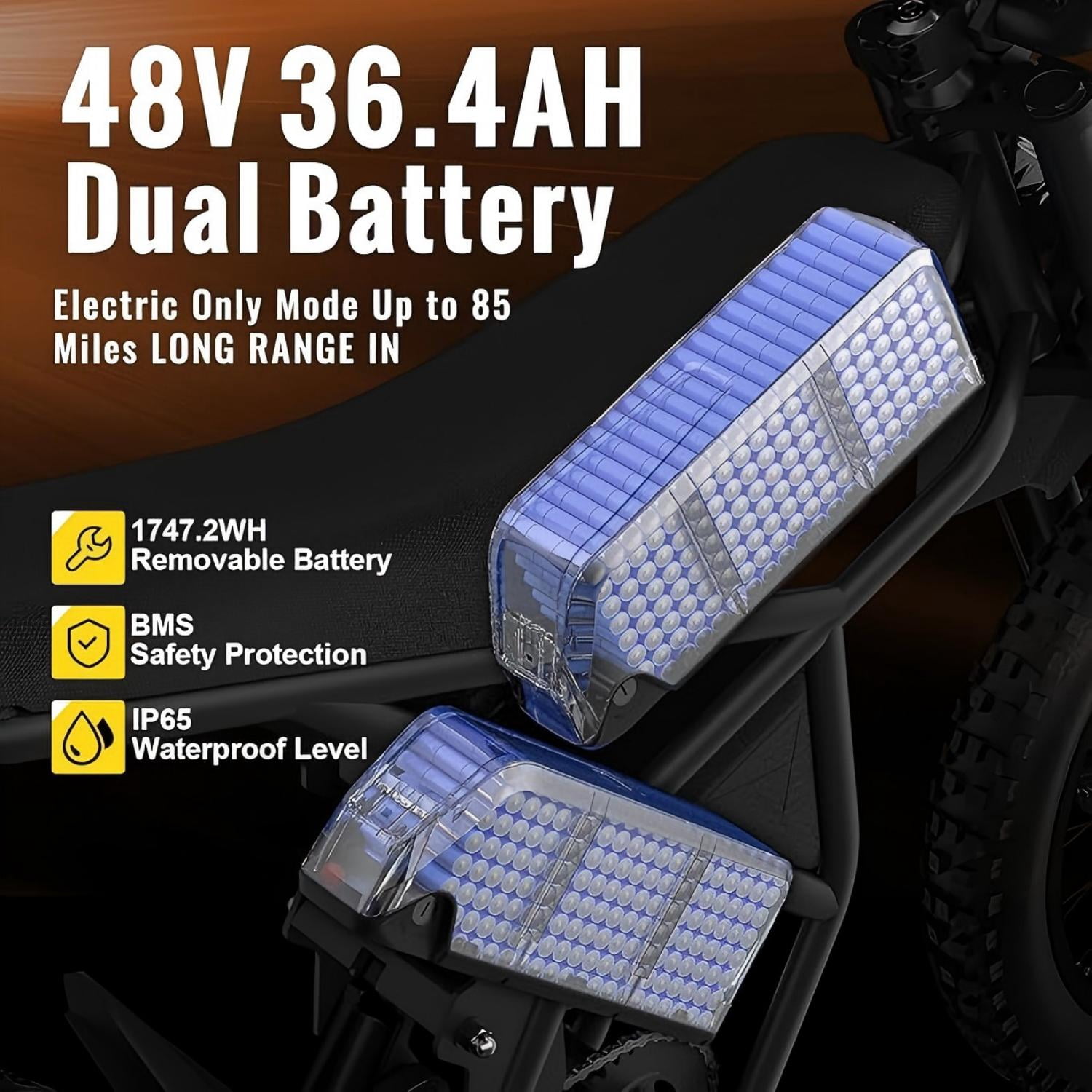 Riding'Times GT73 Electric Dirt Bike for Adults, 2400W 48V Dual Battery, 30+ MPH Off-Road Ebike (Black, 330 lb Capacity) zqegm
