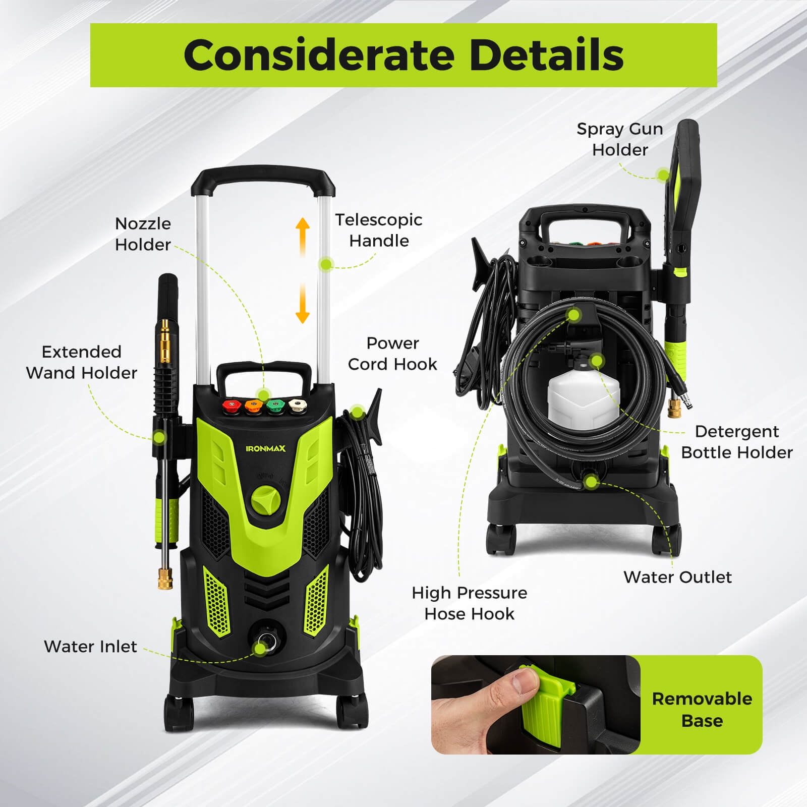 Costway Electric Pressure Washer with 4 Quick-Connect Nozzles and Lockable Wheels (Green, 2300 PSI) nhgyy