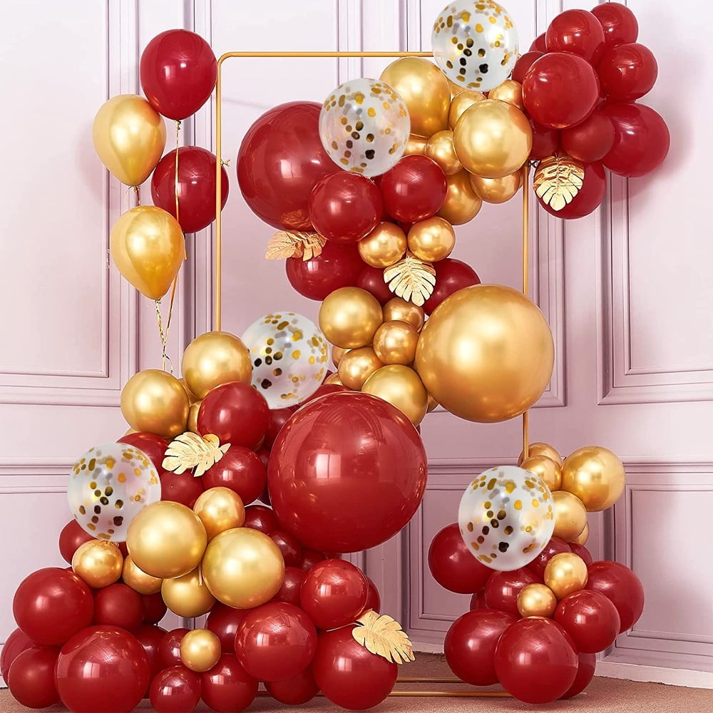 MMTX Balloon Arch Garland Kit, Red and Gold Confetti Party Decorations for Weddings and Anniversaries (110 Piece Set) u8g10