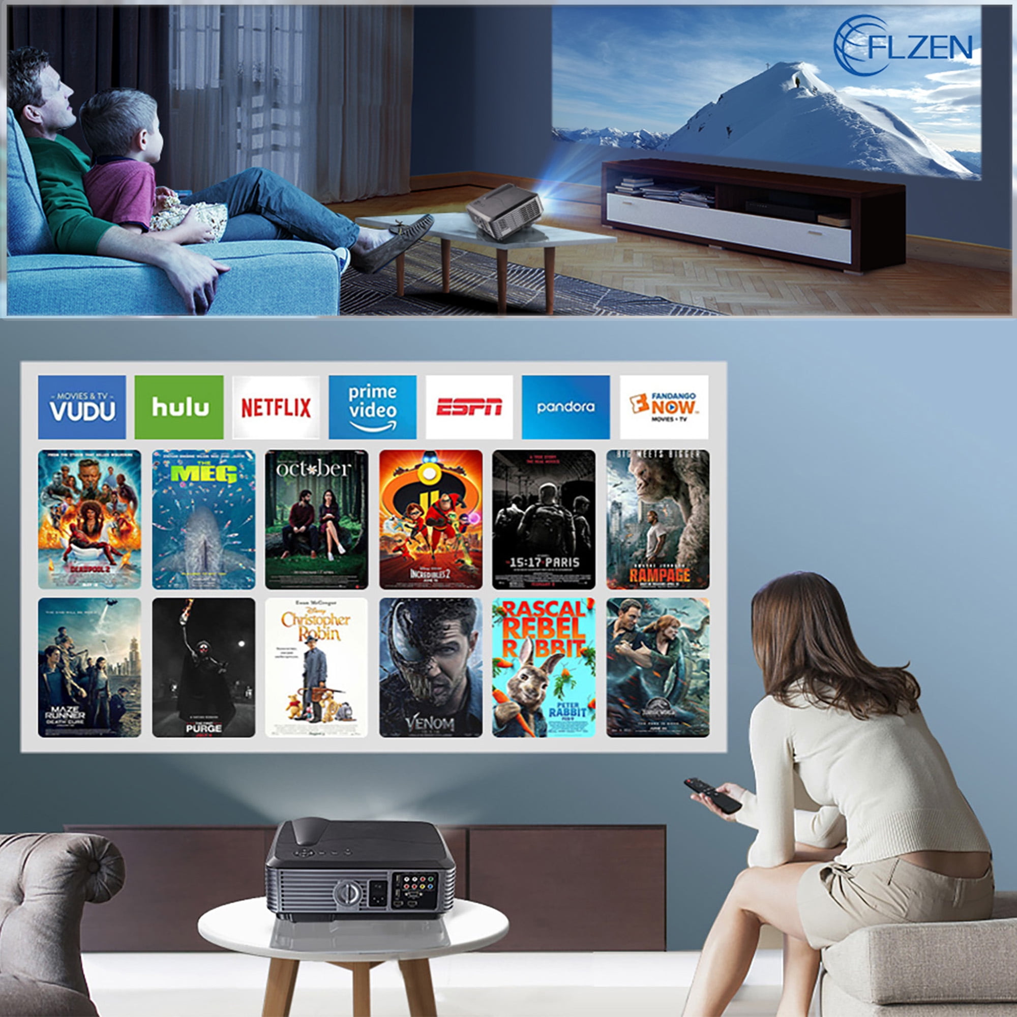 FLZEN F1A 1080p Full HD Home Theater Video Projector (Black, 13.23 in x 10.35 in x 4.65 in) 0rc0p