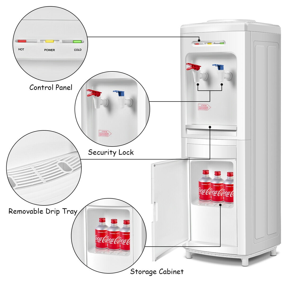 Costway Electric Water Dispenser Bottom Load Cooler with Storage Cabinet (White, 5 gal) 23c2d