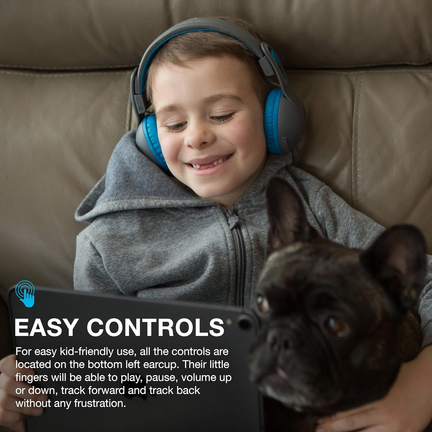 JLab JBuddies Studio 2 Kids Wireless Headphones, Volume Safe, Foldable, Noise Isolation, Built-in Mic (Blue/Graphite, 1 Pair) zexnu