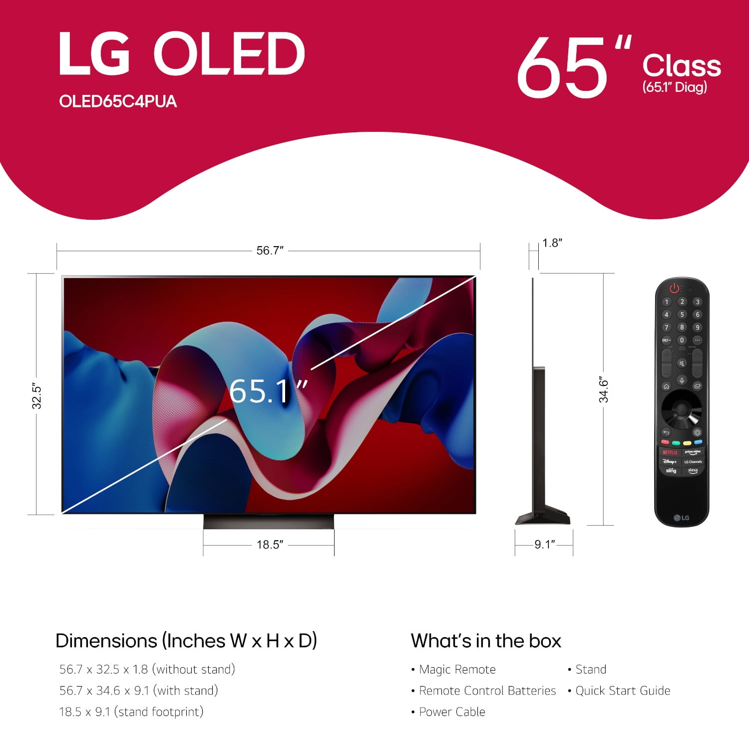 LG 65-inch Class C4 Series 4K UHD OLED Smart TV with Dolby Vision and 120Hz Refresh Rate (65 in) r4fk6