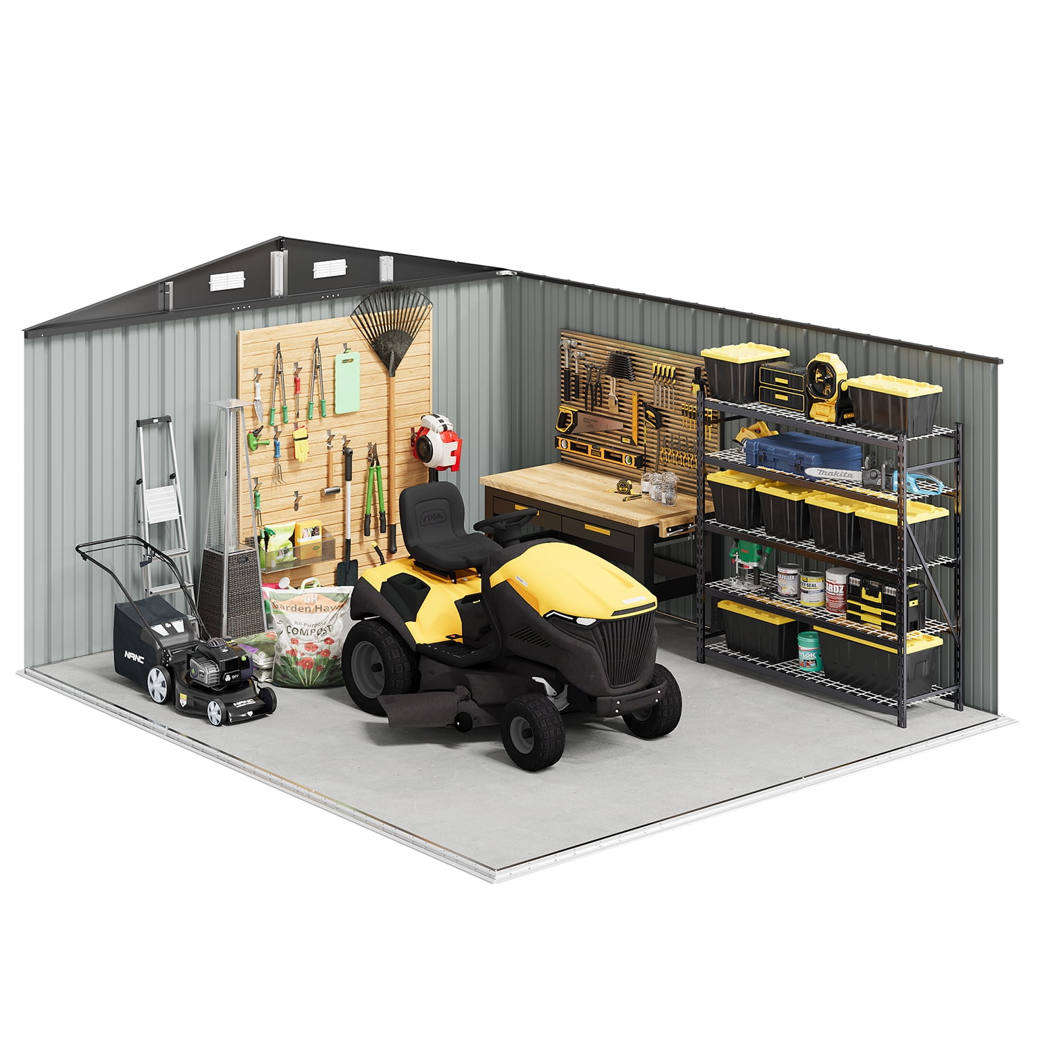 BaPiPro Metal Outdoor Storage Shed, Large Backyard Tool Shed with Lockable Door and Air Vent (Brown, 10 ft x 12 ft) i6pt5