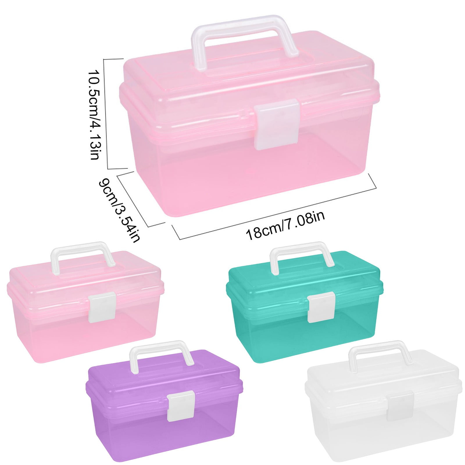 YDYB Multipurpose Plastic Storage Organizer with Removable Tray and Handle (Clear and Green, 7.1 in x 3.5 in x 4.1 in) 52shm