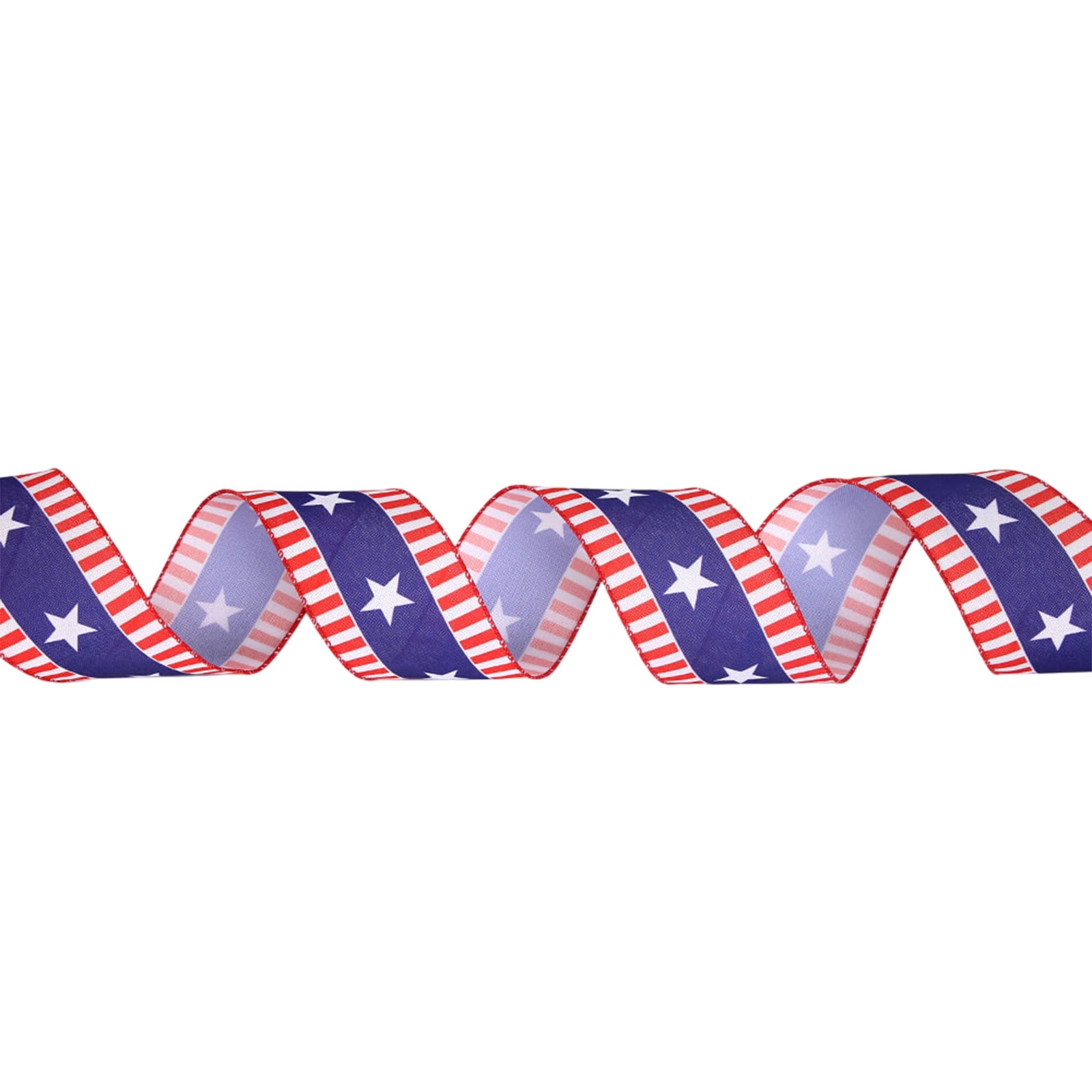 Kbndieu Patriotic Wired Ribbon, Stars and Stripes Fabric for DIY Crafts and Holiday Decor (Red White Blue, 2.5 in x 30 ft) ywjyy