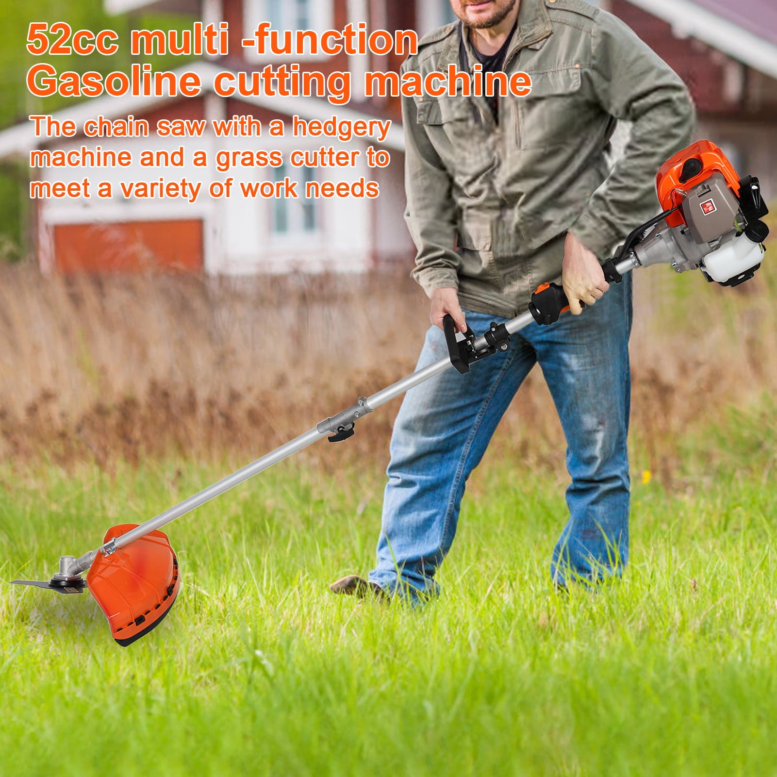 Happydeer 5-in-1 Gas String Trimmer and Brush Cutter Multi-Tool System (Orange, 52cc) xuxty