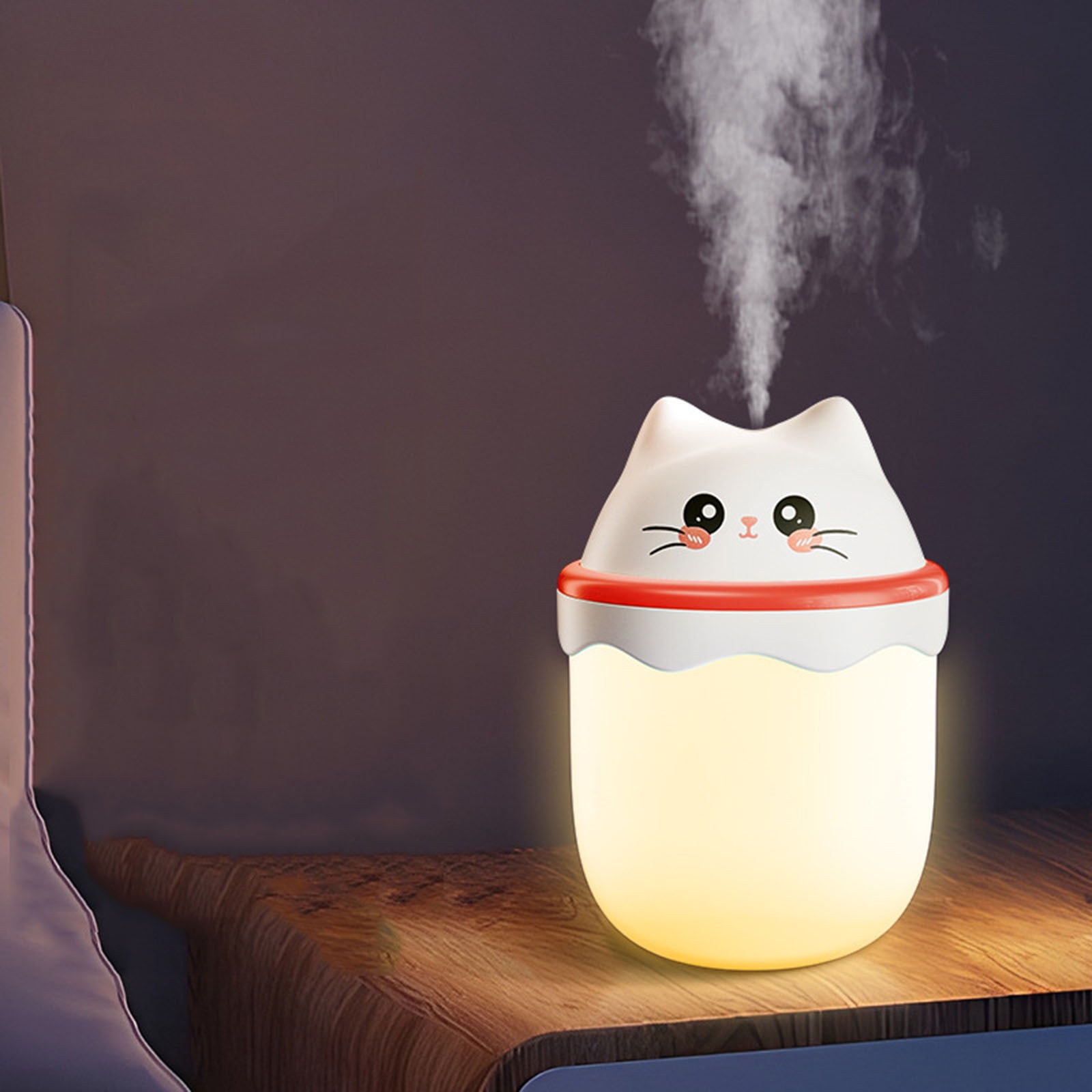Yoziaaoa Mini Ultrasonic Humidifier, Cute Cat Mist Diffuser for Bedroom and Car (Red, 2.95 in x 4.17 in) 3nzrr