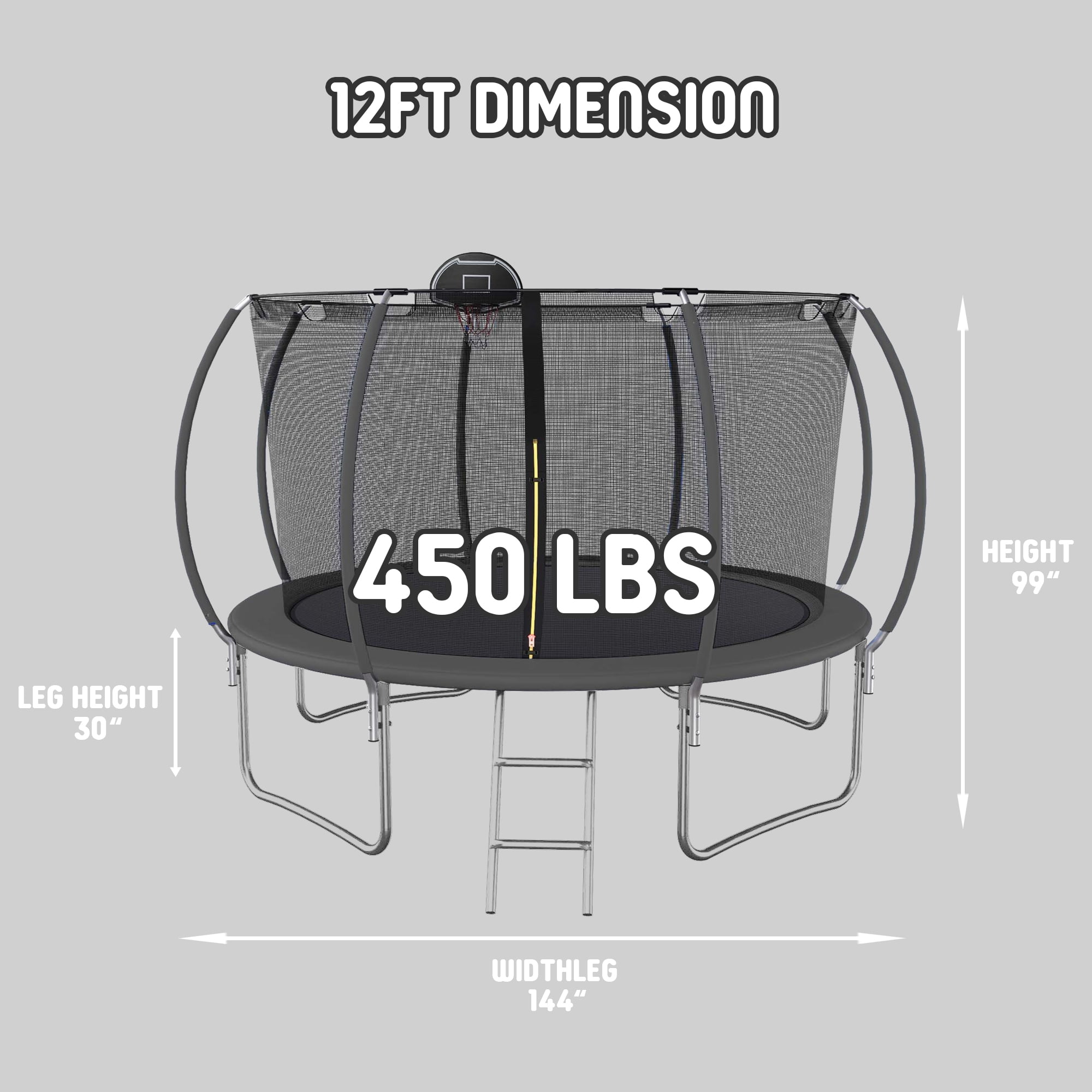 Shengchao Trade 12ft Recreational Trampoline with Safety Enclosure, Basketball Hoop, and Ladder (Black, 1000 lb) ojoir