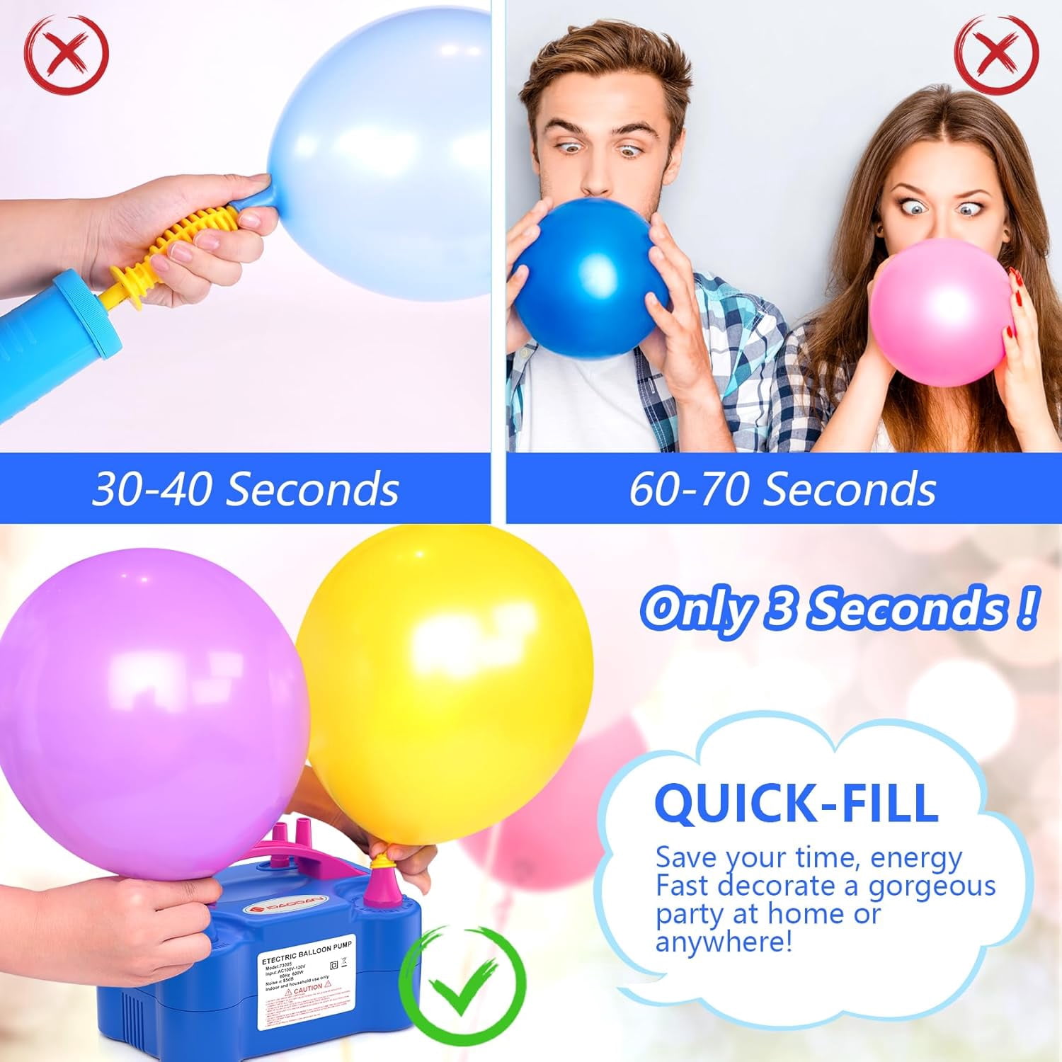IDAODAN Electric Balloon Pump, Portable High-Speed Air Inflator for Party Decorations (Blue, 1.3 lb) yxhex