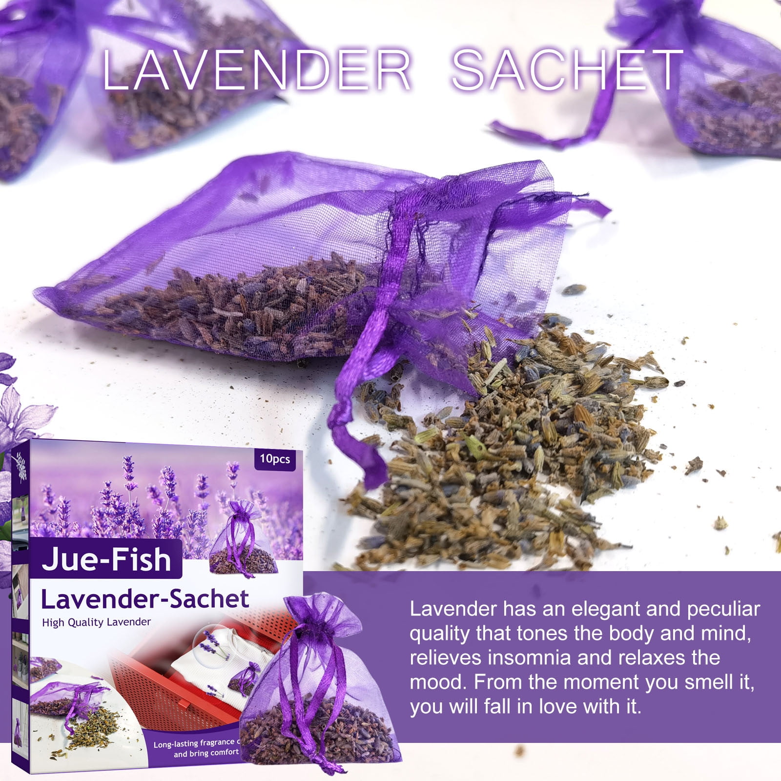 TOPRenddon Natural Lavender Sachet Bags for Closet and Car (10 Pack, 4 in) 9fput
