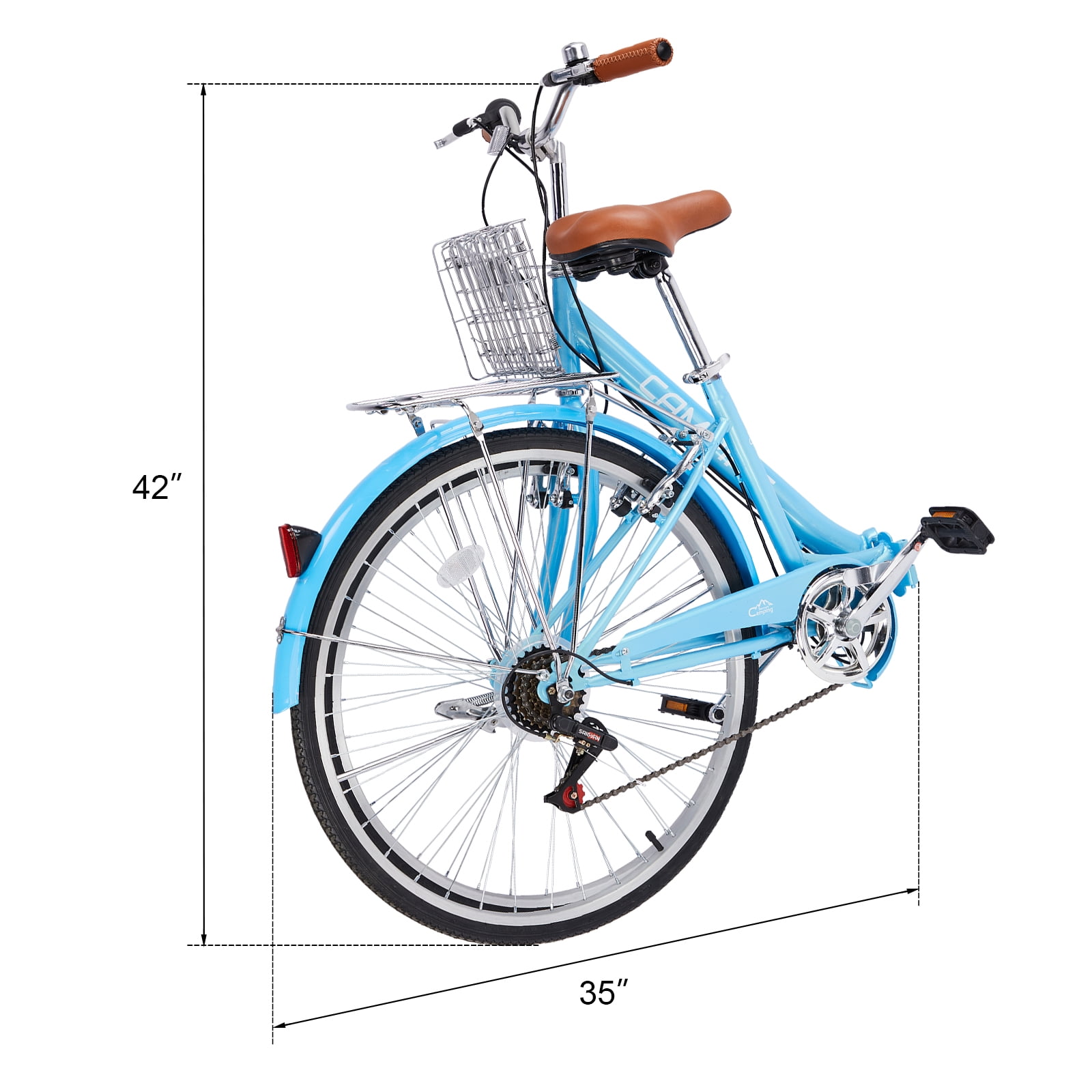 UBesGoo 26in 7-Speed Folding Beach Cruiser Bike, Adjustable Comfort Seat with Dual V-Brakes (Blue, 26 in) i4m4n