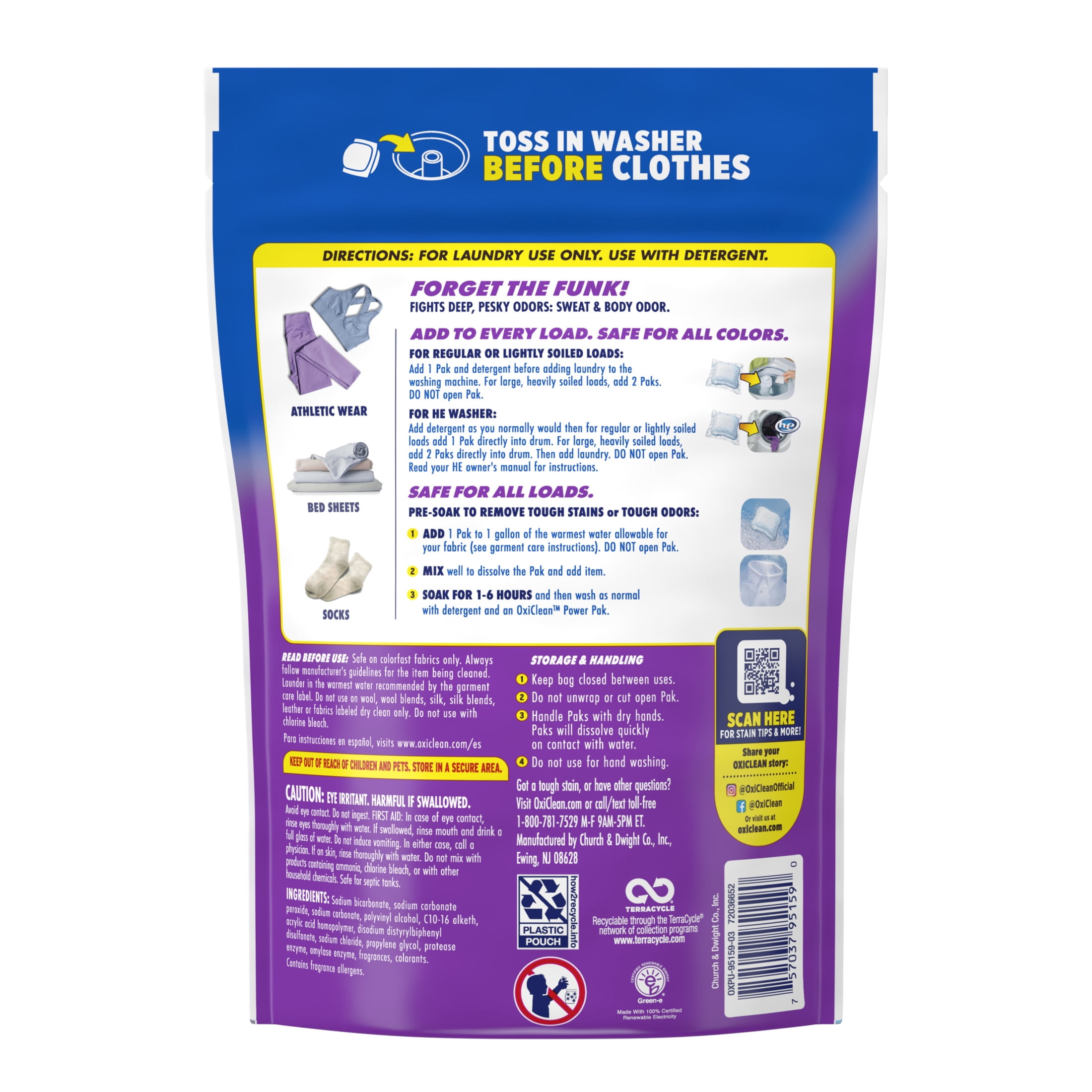 OxiClean Odor Blasters Laundry Stain Remover and Odor Eliminator Power Paks (24 Count) 3xn2p