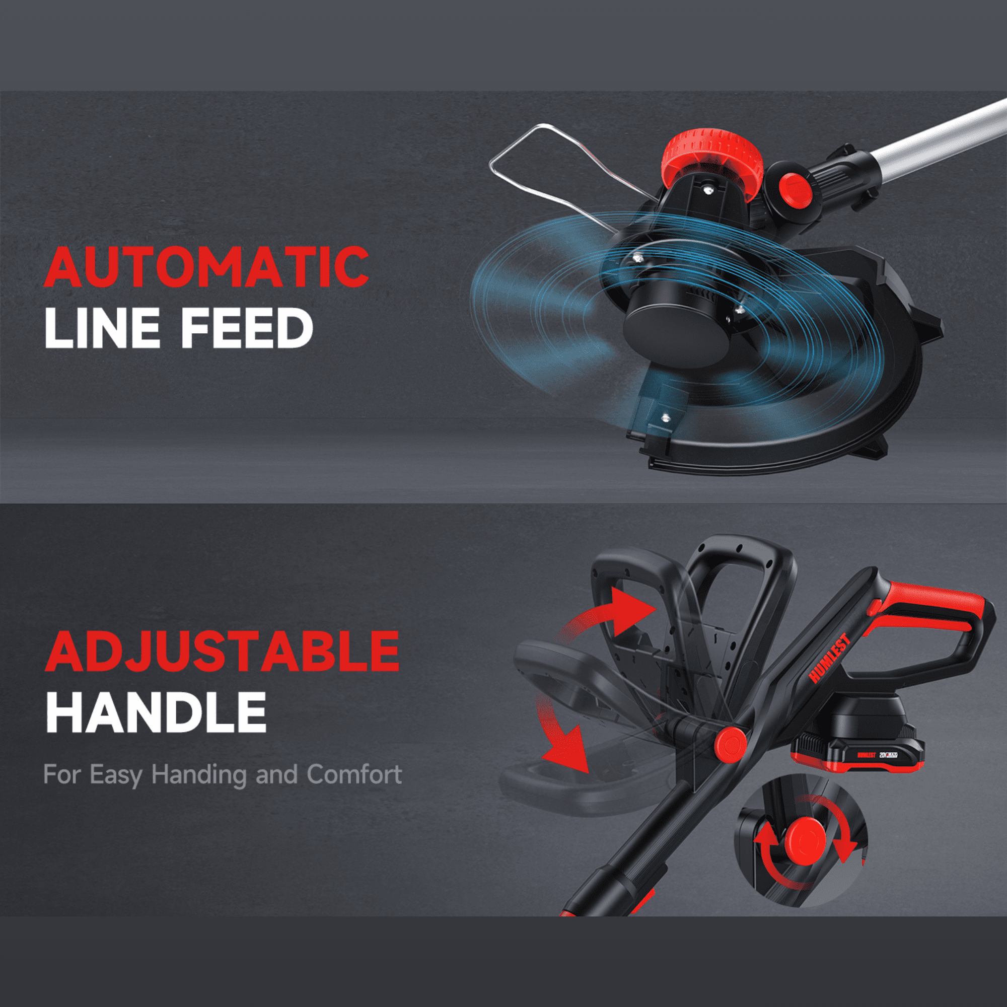 Humlest 20V Cordless String Trimmer and Edger, 2-in-1 Electric Grass Weed Eater with Auto Feed, 13 in Cutting Width (Black, 2.5Ah Battery Included) pudep