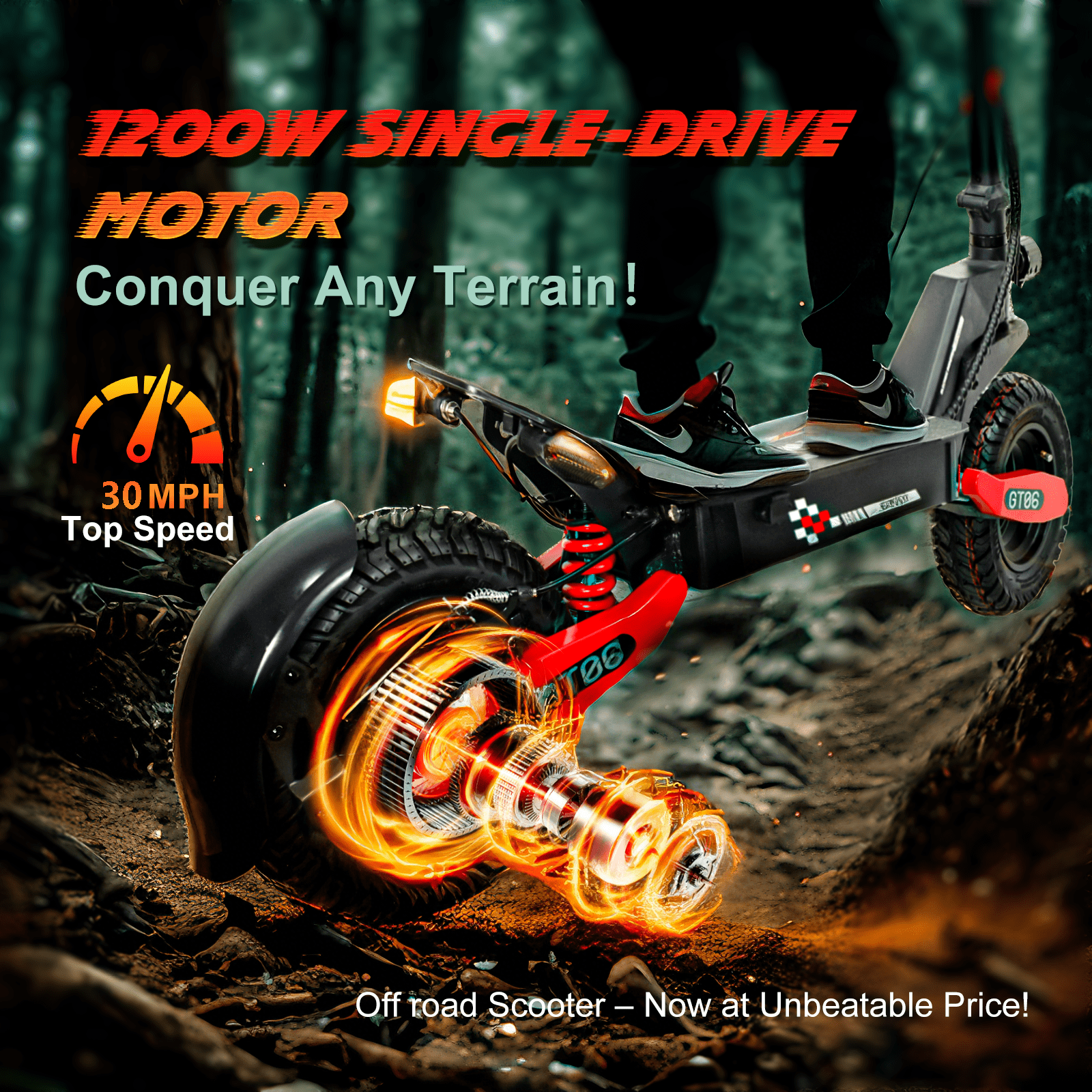 EOEOTWO Electric Scooter for Adults, 1200W Motor, 30 MPH, 40-Mile Range, Foldable All-Terrain Commuter (Red, 330 lb Capacity) v6ns4