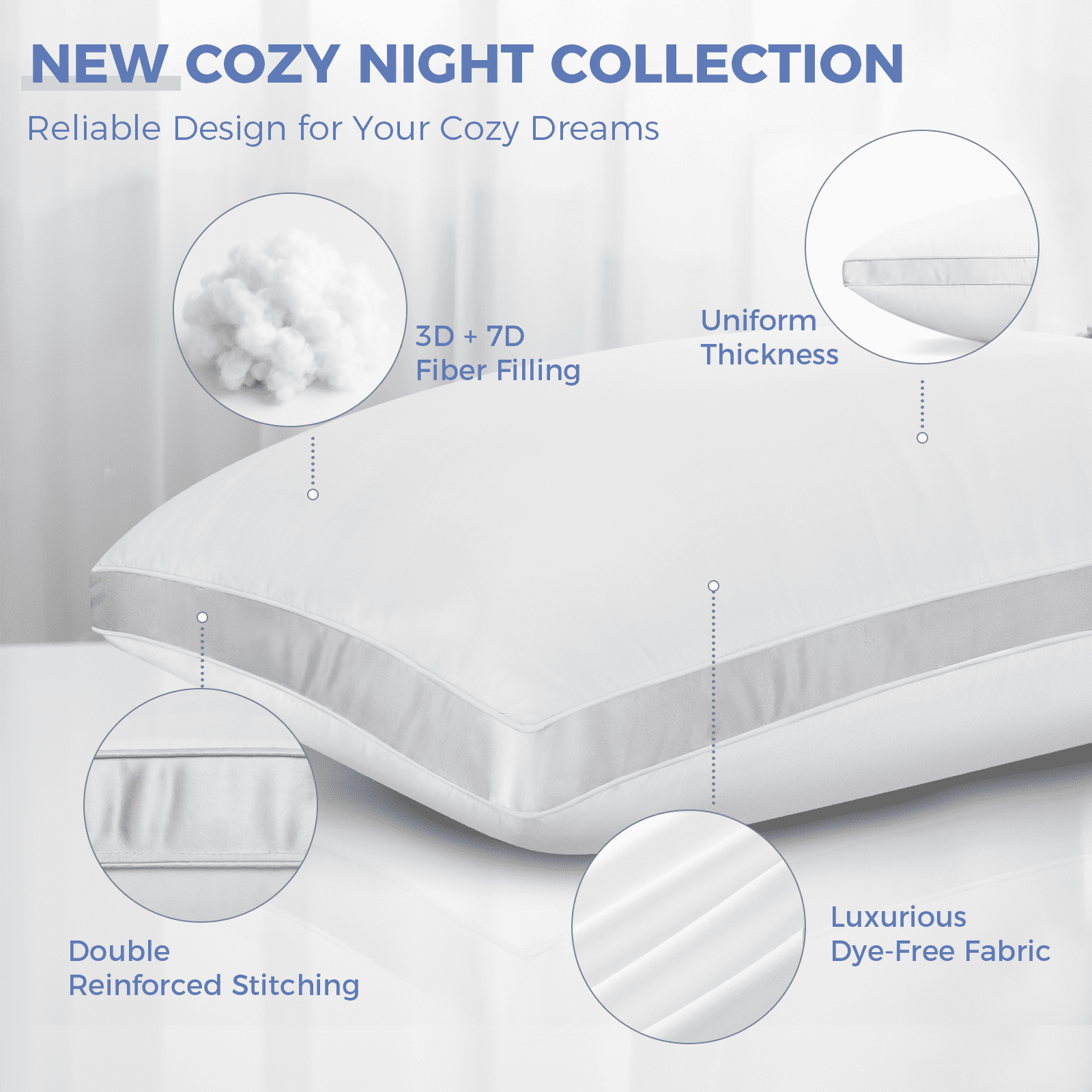 Cookey Bed Pillows Queen Size Set of 2, Luxury Hotel Quality Gusseted Pillows for Side and Back Sleepers (White, 20 in x 30 in) 0q0d7