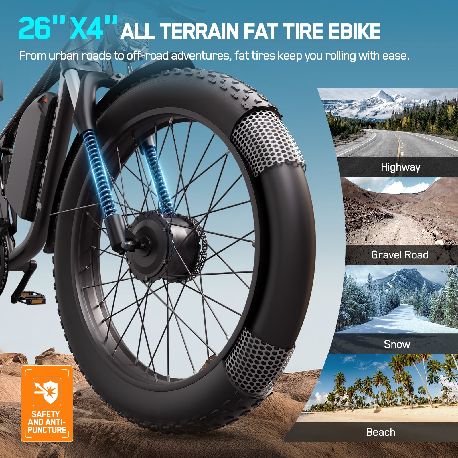 FENGQS 26 in Electric Mountain Bike, Dual Motor All-Terrain E-Bike with Full Suspension (Black, 26 in) dbdsj
