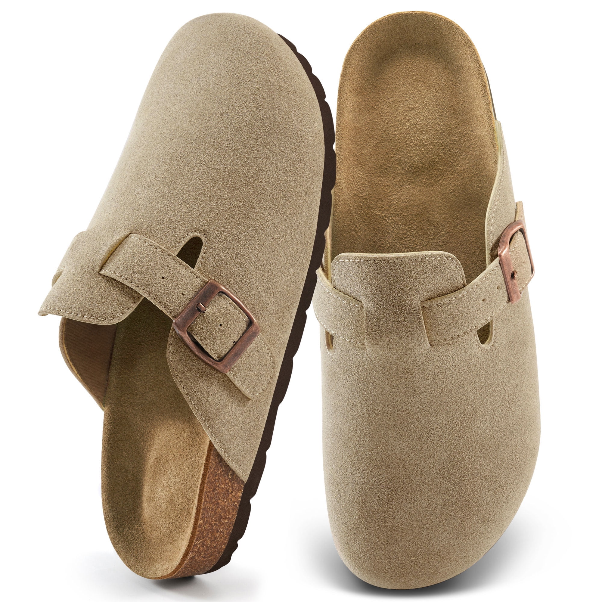 Ecetana Women's Suede Clogs & Mules Slip On Leather Sandals with Arch Support (Grey, 8 US) jijb9