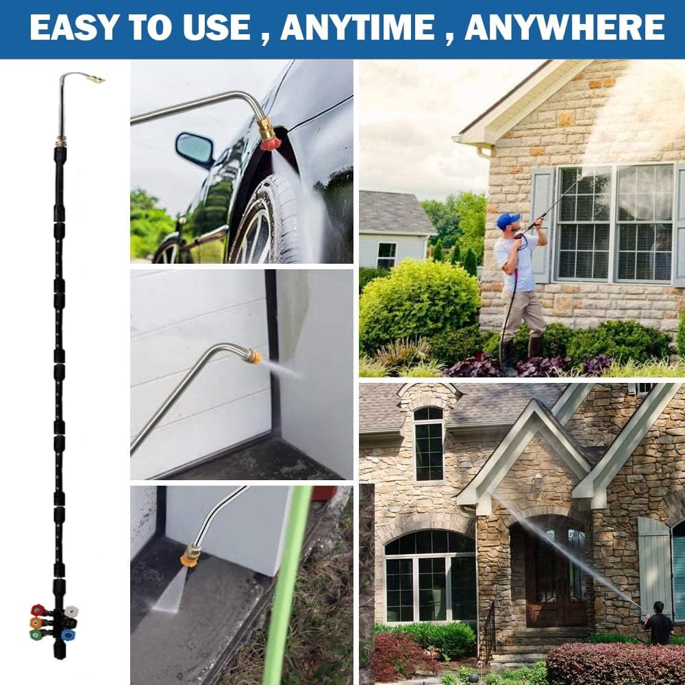 INTELIVE Pressure Washer Extension Wand Set with Gutter Cleaner Attachment and 6 Spray Nozzles (109 in) g47gl
