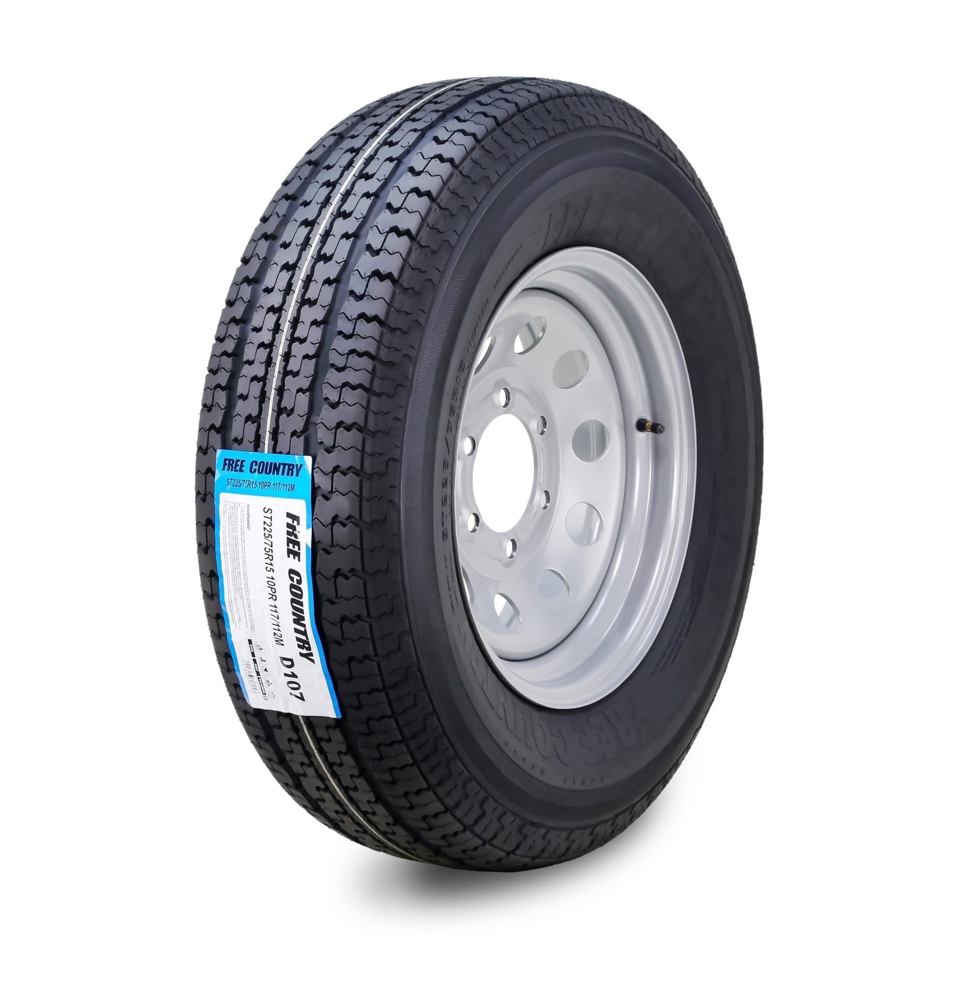 Free Country Trailer Tire and Wheel Assembly (ST225/75R15, 10-Ply, 6 Lug on 5.5 in PCD, Silver) fgwwn