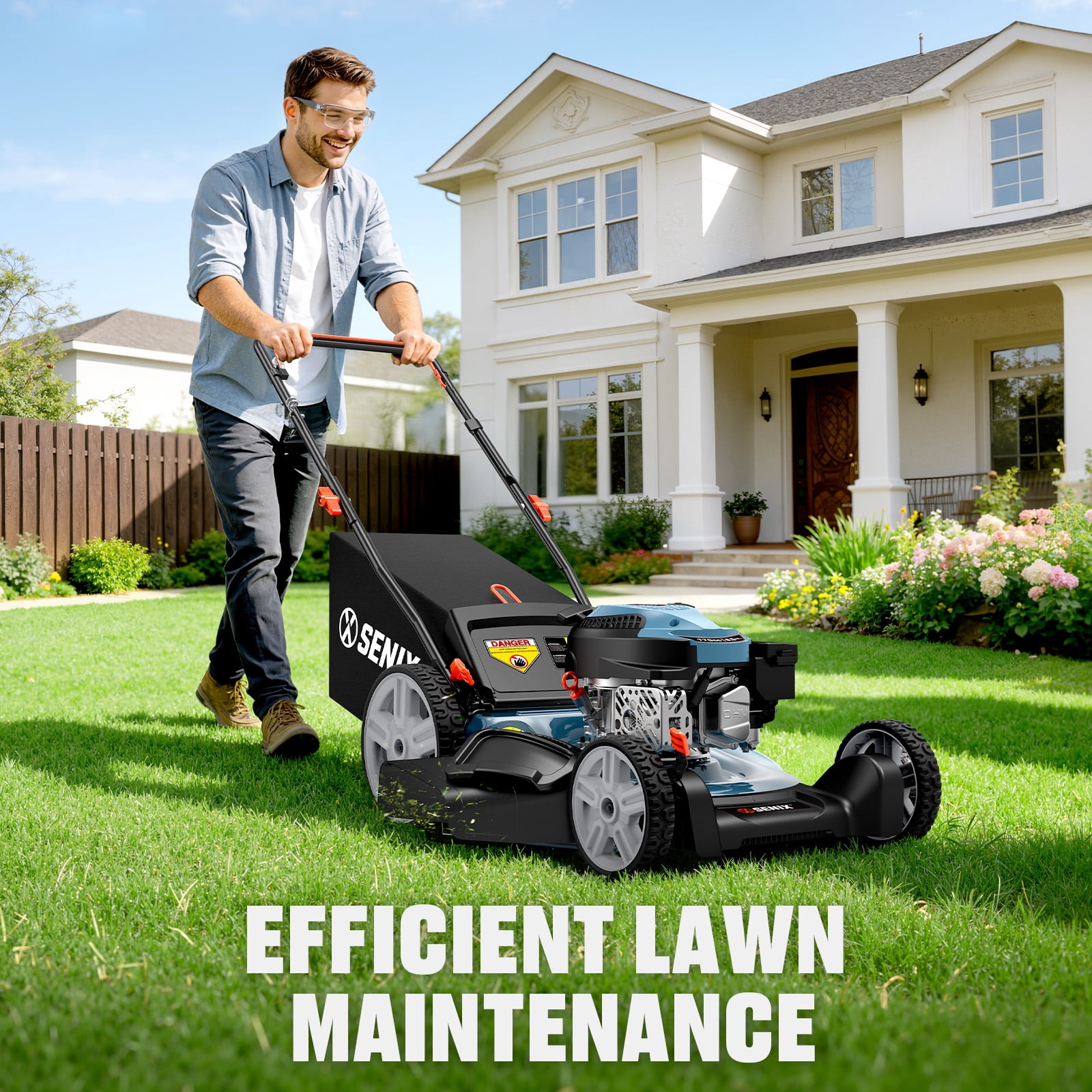 Senix Gas Lawn Mower 21 in Cutting Width 144cc 4-Cycle Engine 3-in-1 (Blue, 21 in) hnvuj