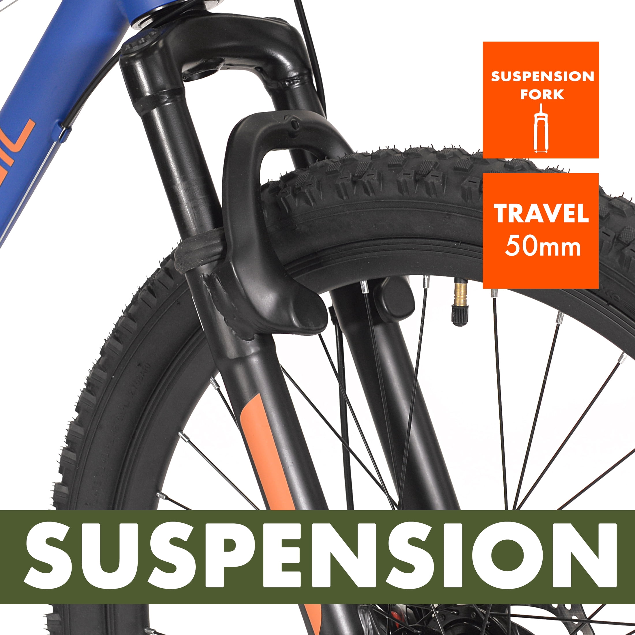 Ozark Trail 24 in M.1 Mountain Bicycle, 8 Speed, Lightweight Aluminum Frame, Front Suspension (Blue, 24 in) 6cyzi