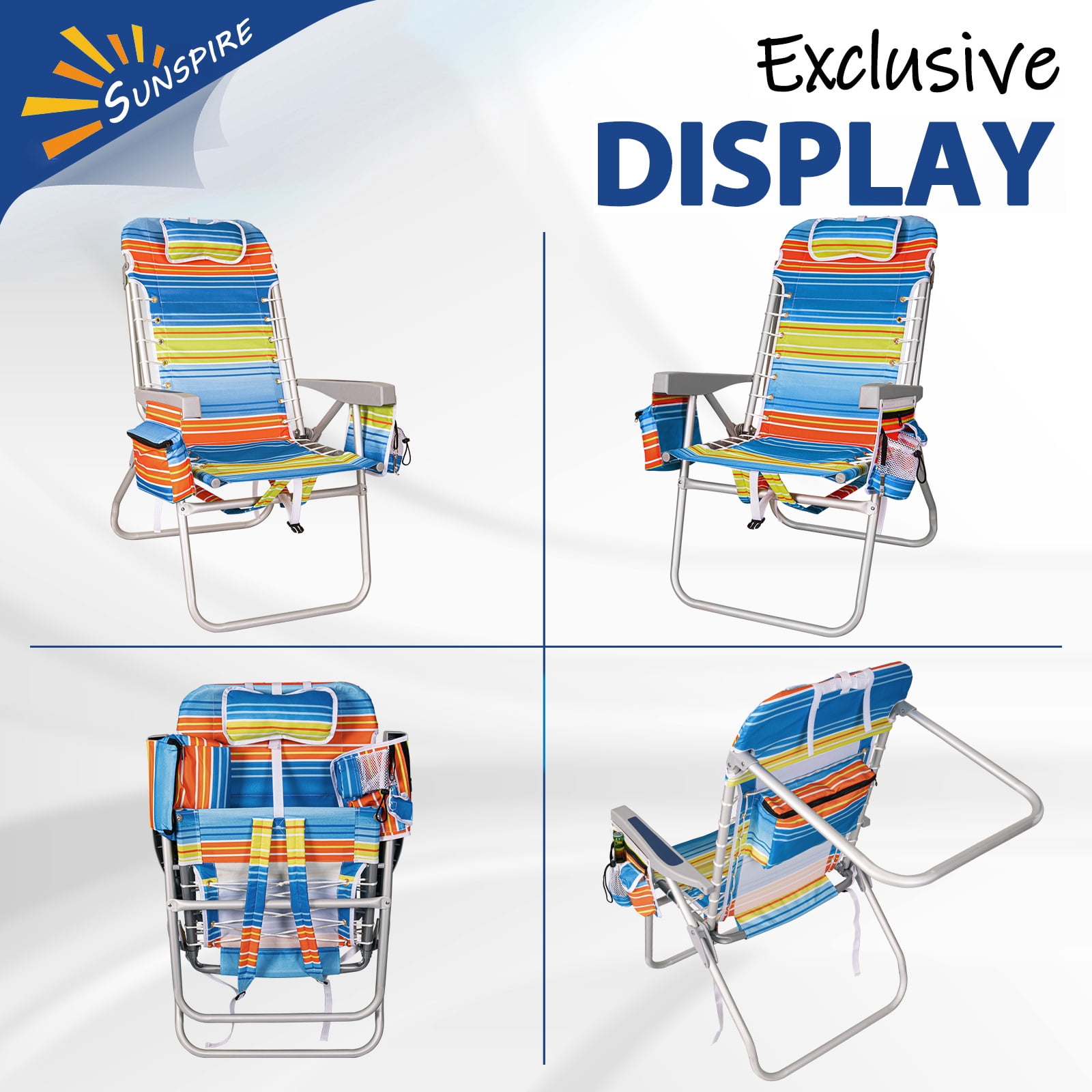 SUNSPIRE 17 in Beach Chair for Adults, 5-Position Reclining Backpack Folding Chair with Cooler Bag and Cup Holder (Red, 17 in) iqla1