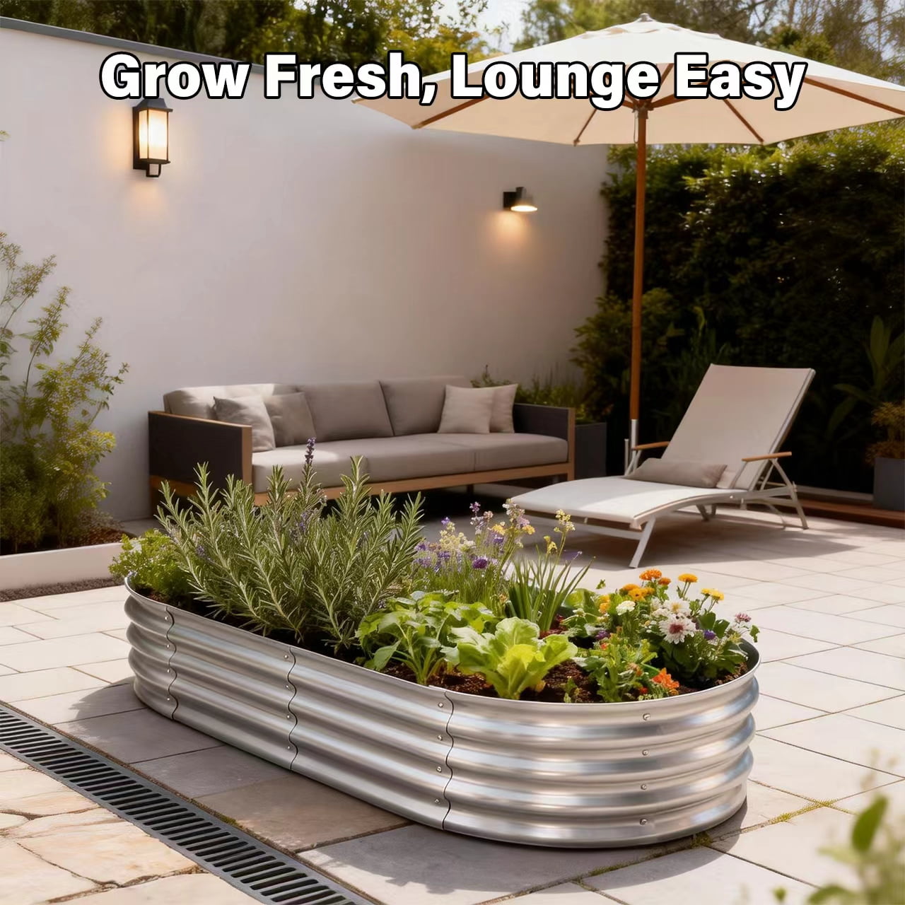 HGD Raised Garden Bed Kit Oval Galvanized Metal Outdoor Planter (Silver, 4x2x1 ft) 67vwk