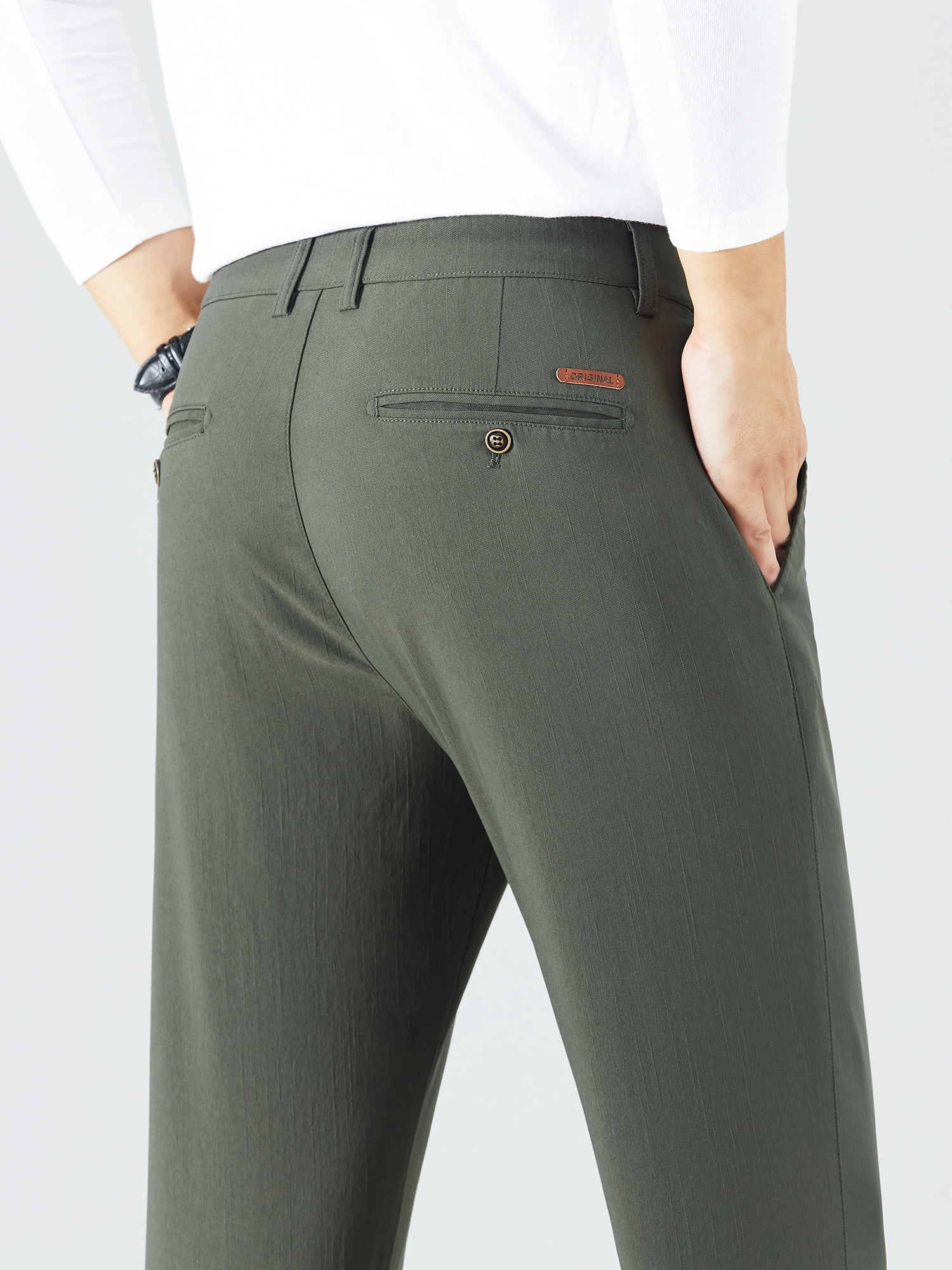 MEILIHUA Men's 4-Way Stretch Dress Pants Mid-Rise Straight Cut Elastic Waist (Green, 32x30) k6bsd