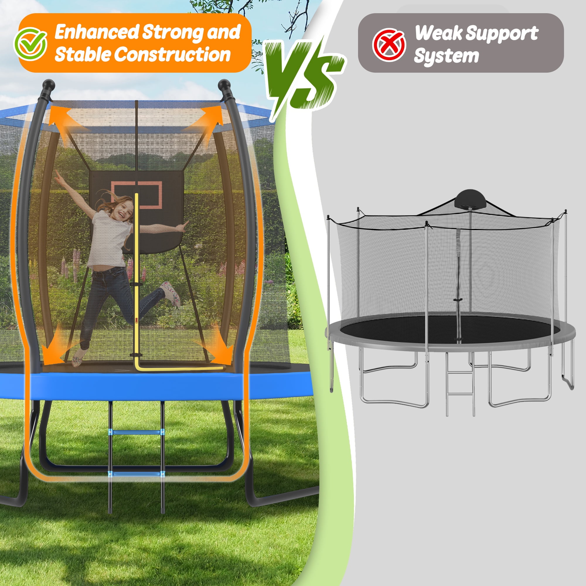 Segmart 8 ft Round Recreational Trampoline with Enclosure, Basketball Hoop, and Ladder (Blue, 8 ft) lm2w9