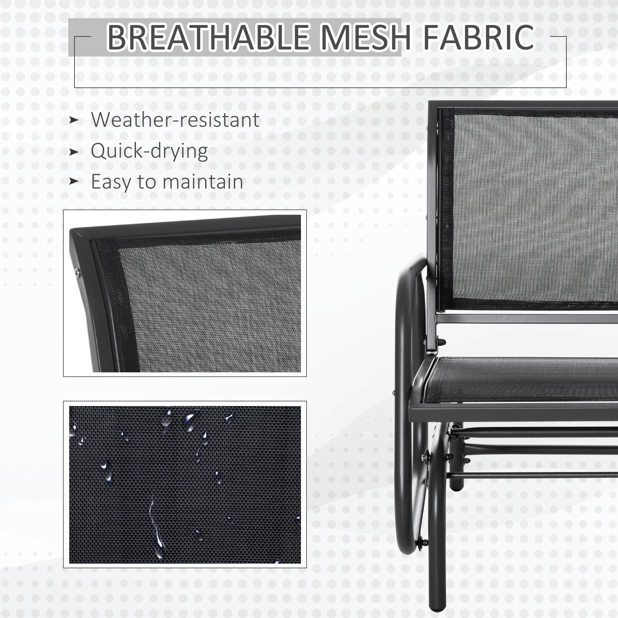 AURAVISTA Porch Glider Chair, Outdoor Metal Rocking Swing with Breathable Mesh Fabric (Black, 29.5 in W x 26 in D x 33.5 in H) hg5au